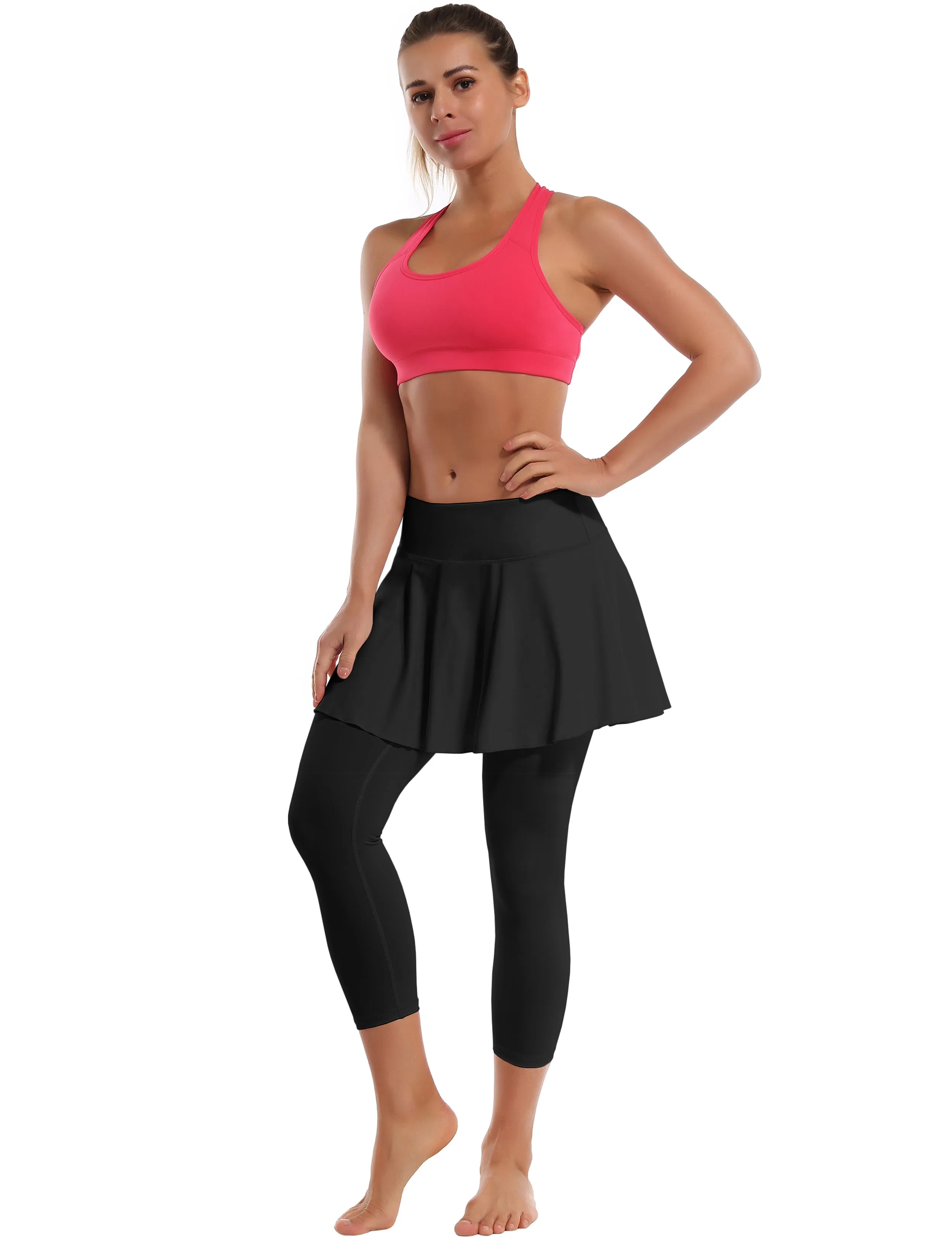 19" Capris Tennis Golf Skirted Leggings with Pockets black_Jogging