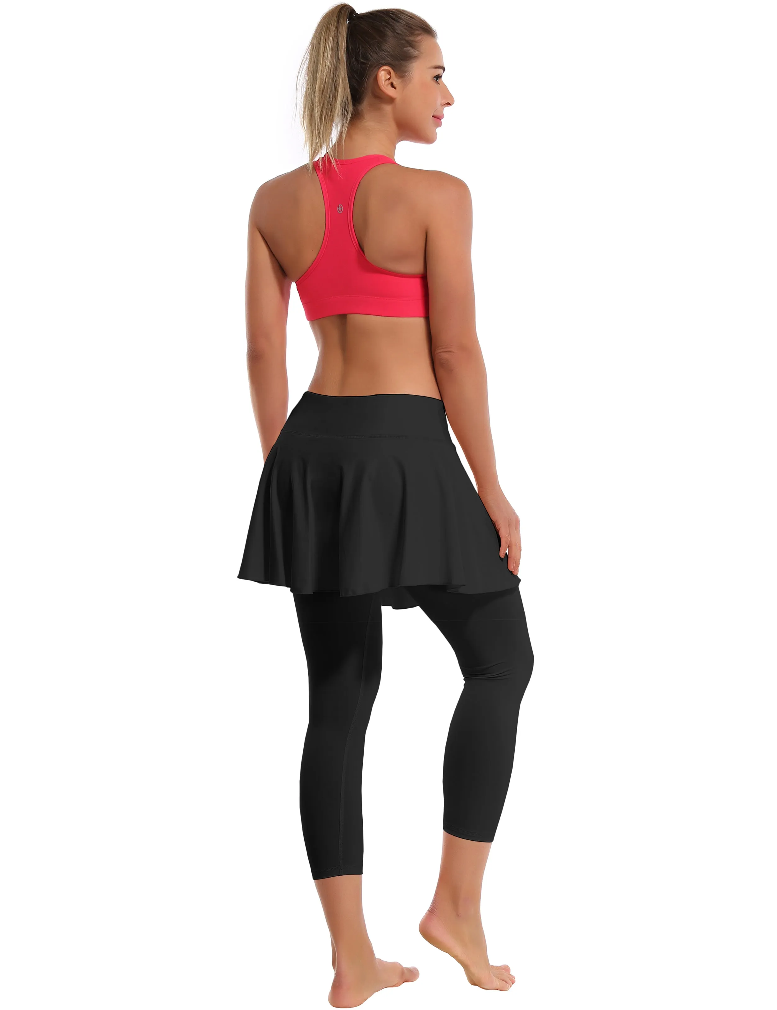 19" Capris Tennis Golf Skirted Leggings with Pockets black_Jogging