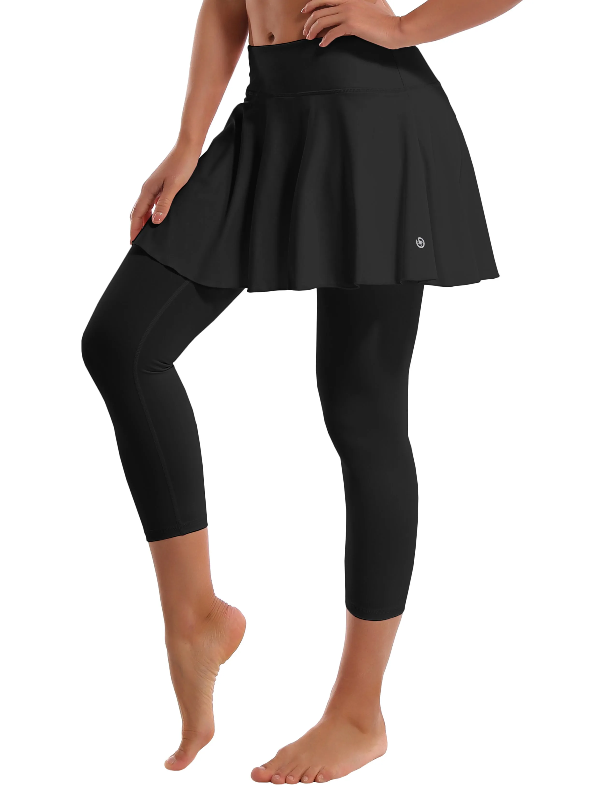 19" Capris Tennis Golf Skirted Leggings with Pockets black_Jogging