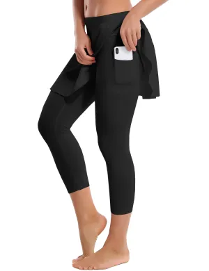 19" Capris Tennis Golf Skirted Leggings with Pockets black_Jogging