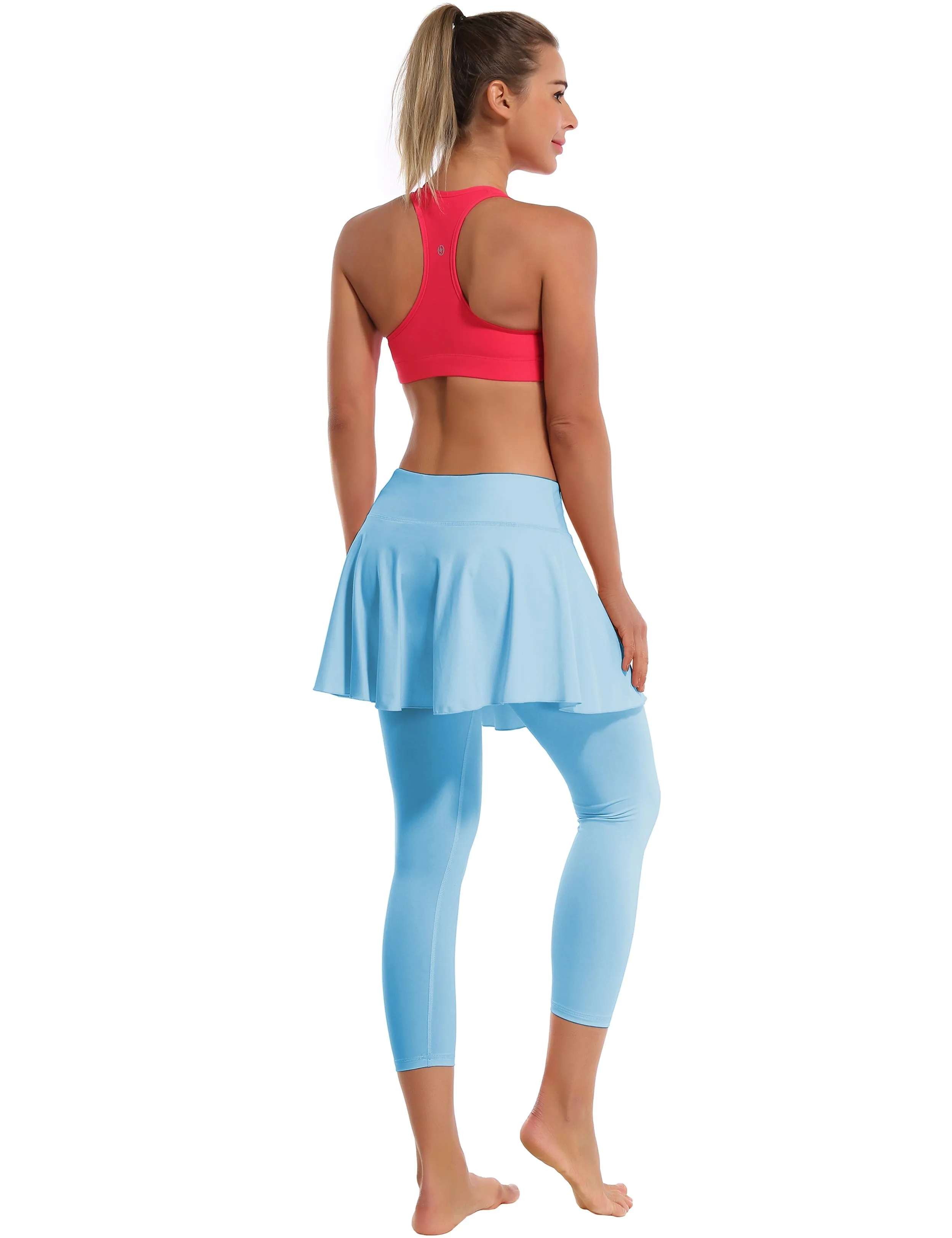 19" Capris Tennis Golf Skirted Leggings with Pockets blue_Jogging