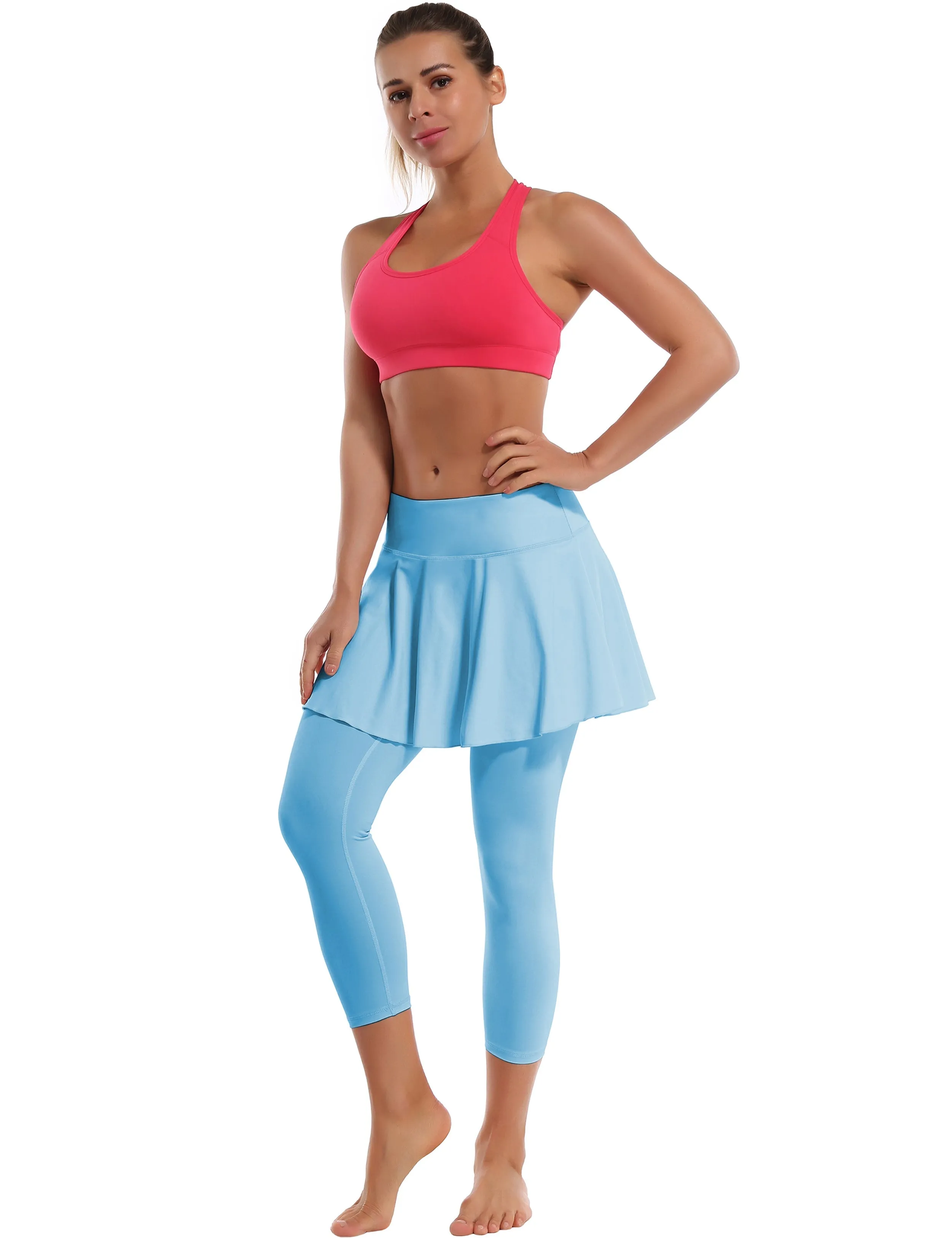 19" Capris Tennis Golf Skirted Leggings with Pockets blue_Jogging
