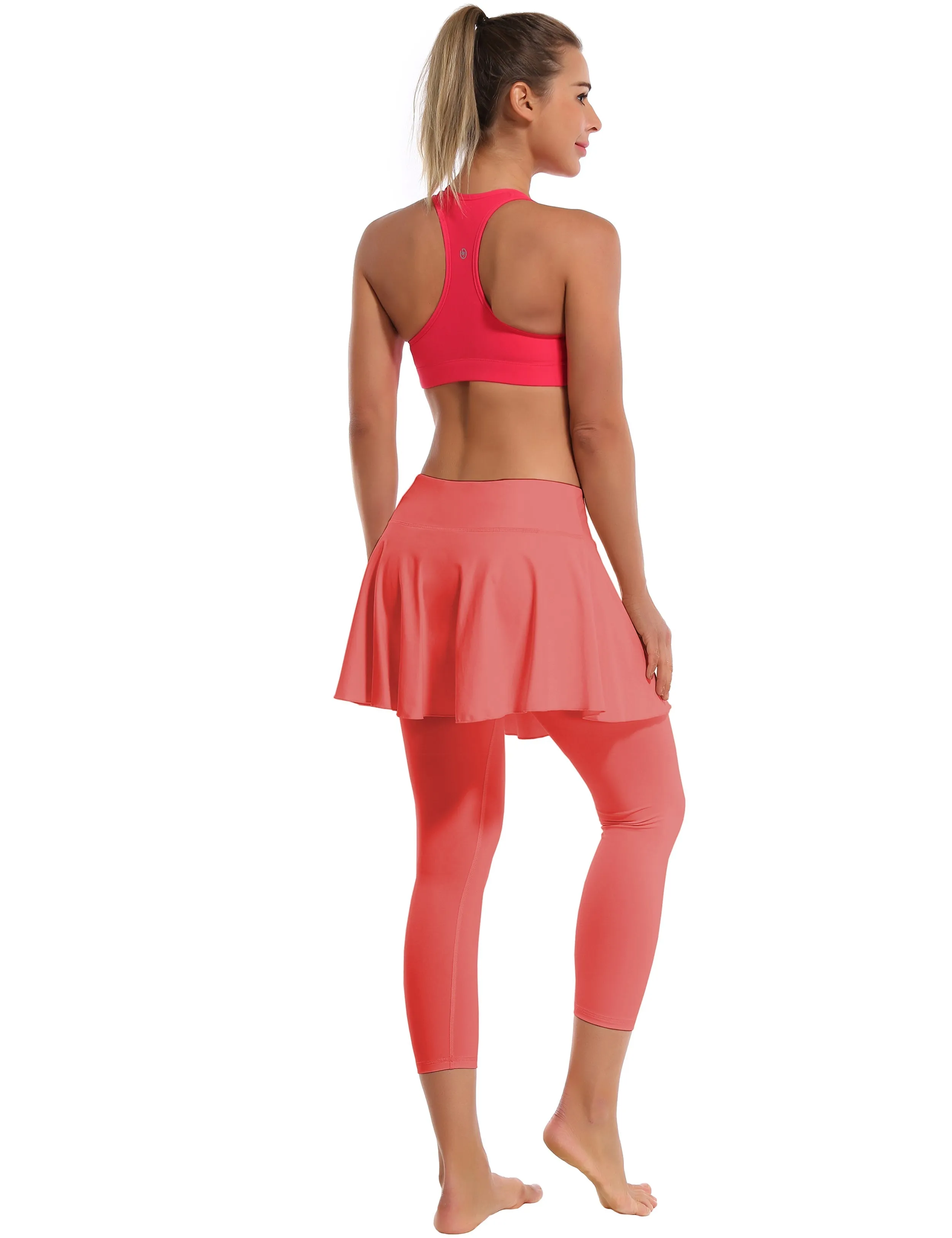 19" Capris Tennis Golf Skirted Leggings with Pockets coral_Plus Size