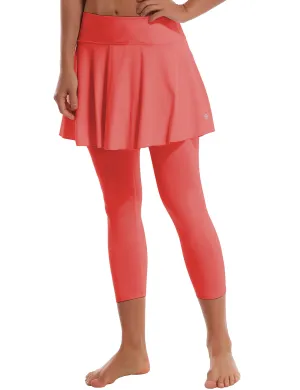 19" Capris Tennis Golf Skirted Leggings with Pockets coral_Plus Size