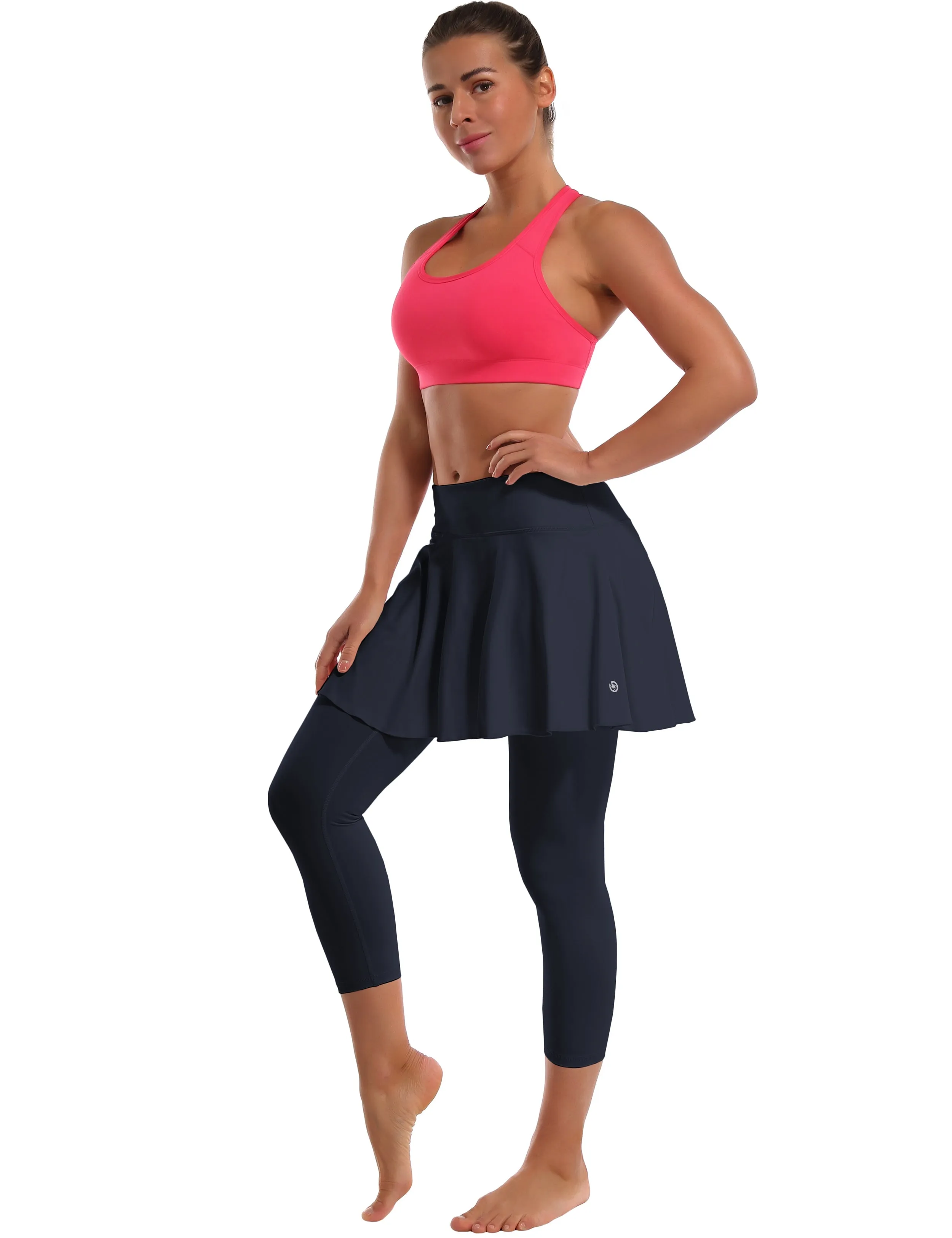 19" Capris Tennis Golf Skirted Leggings with Pockets darknavy_Plus Size