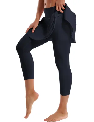 19" Capris Tennis Golf Skirted Leggings with Pockets darknavy_Plus Size