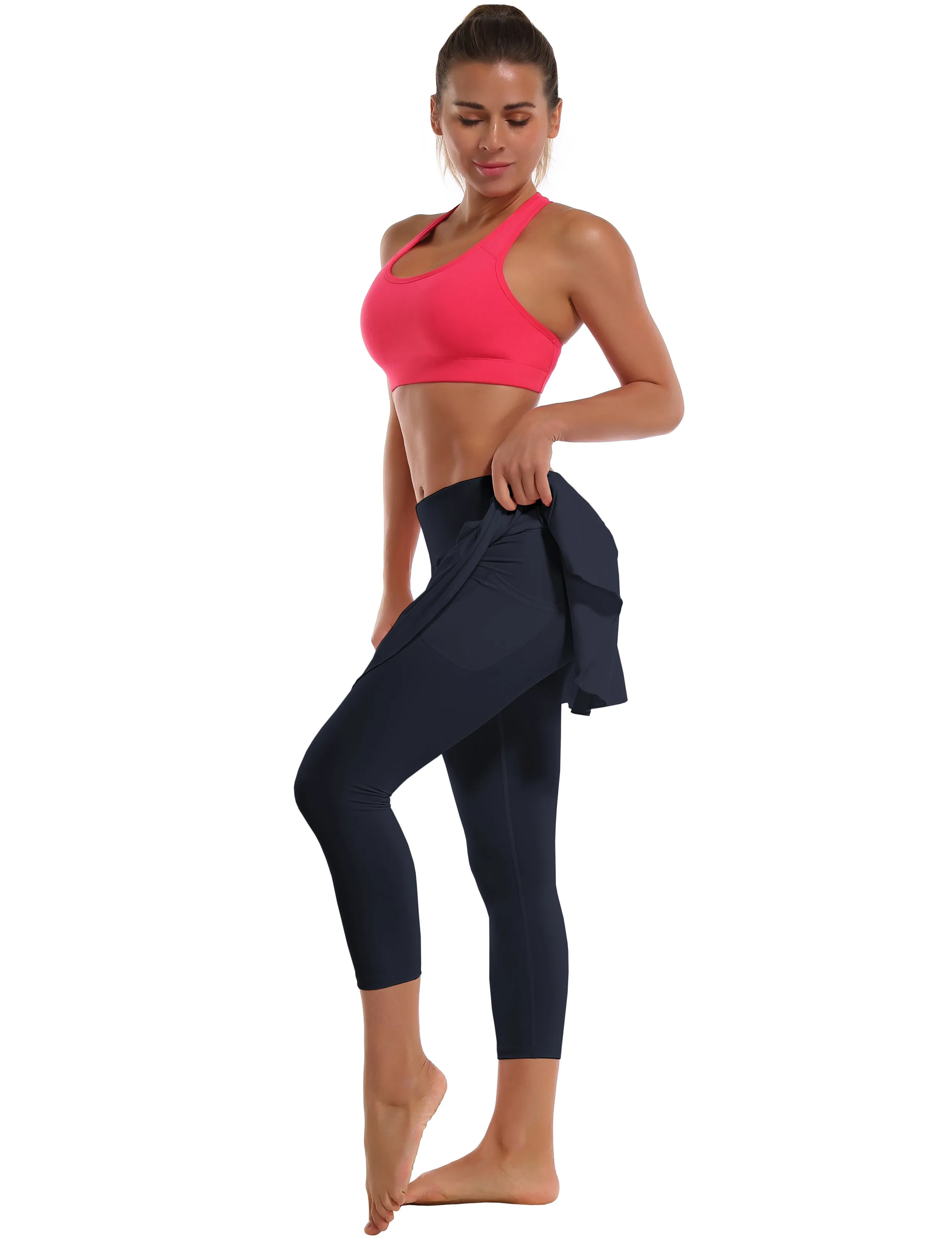 19" Capris Tennis Golf Skirted Leggings with Pockets darknavy_Plus Size