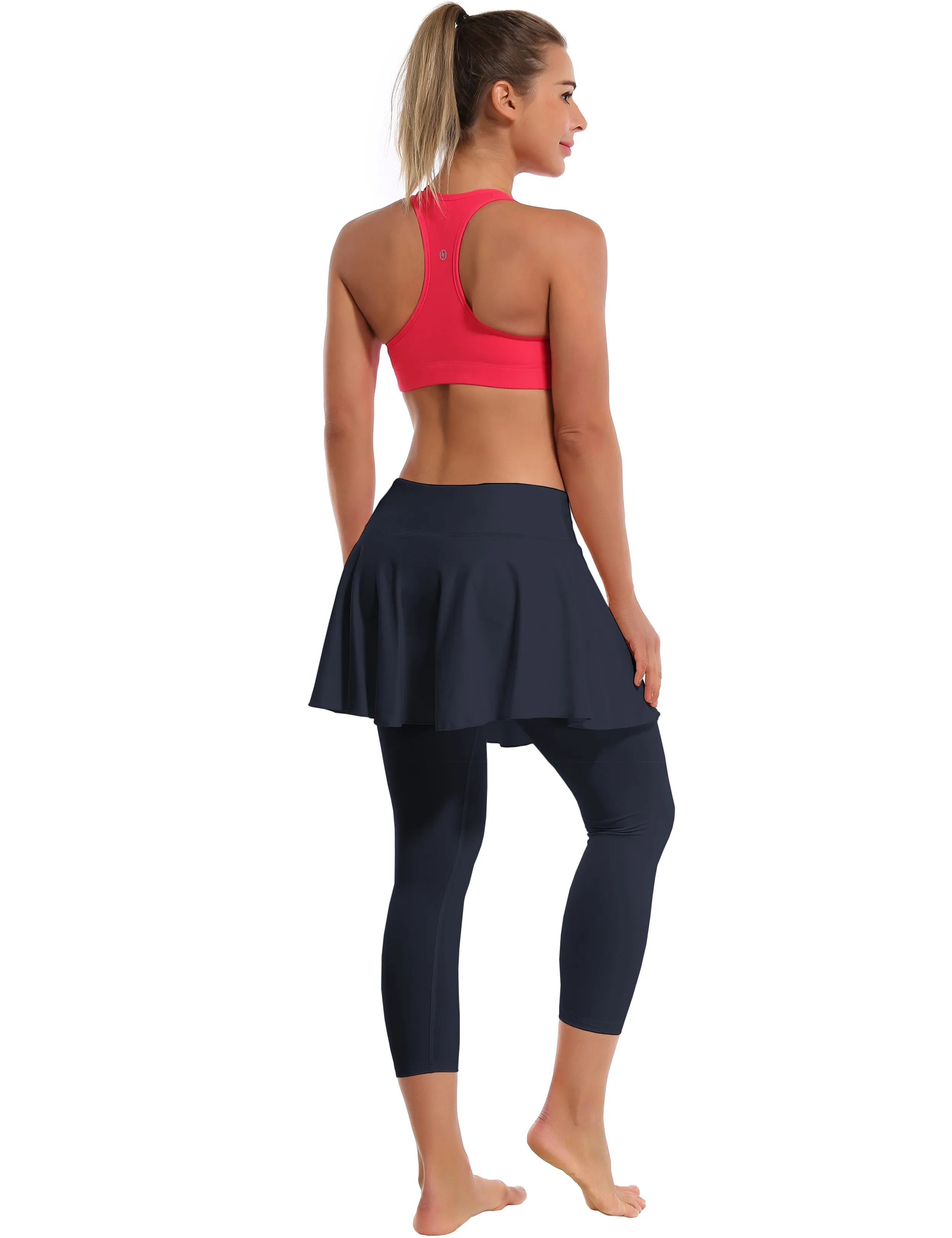 19" Capris Tennis Golf Skirted Leggings with Pockets darknavy_Plus Size