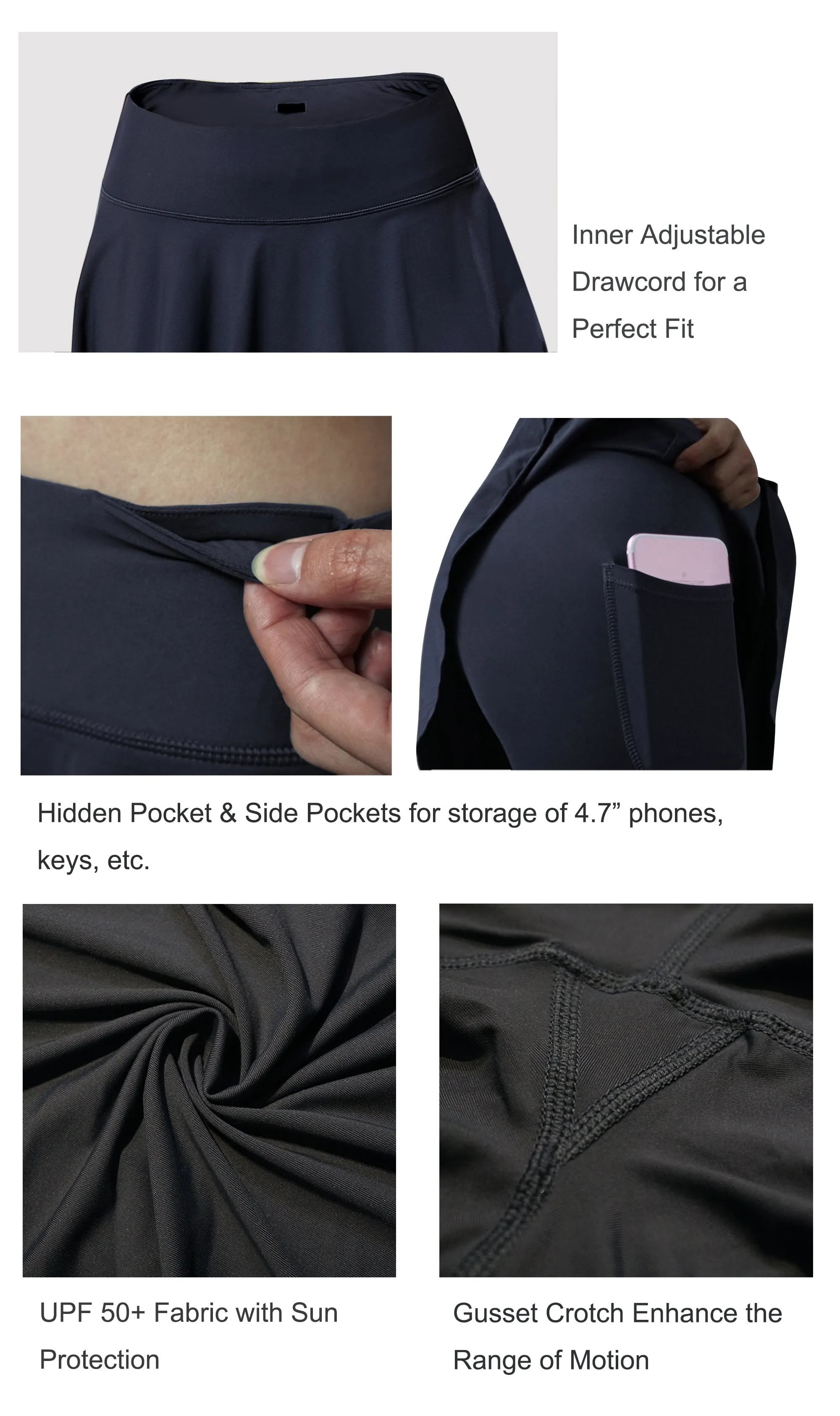19" Capris Tennis Golf Skirted Leggings with Pockets darknavy_yogastudio