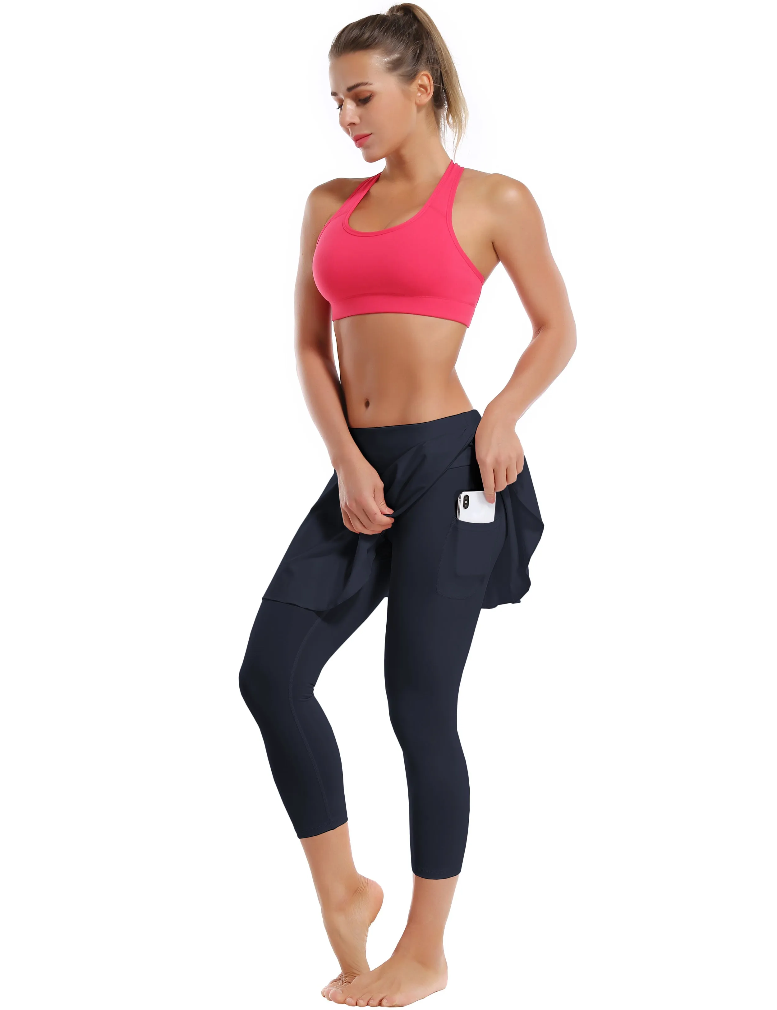 19" Capris Tennis Golf Skirted Leggings with Pockets darknavy_yogastudio