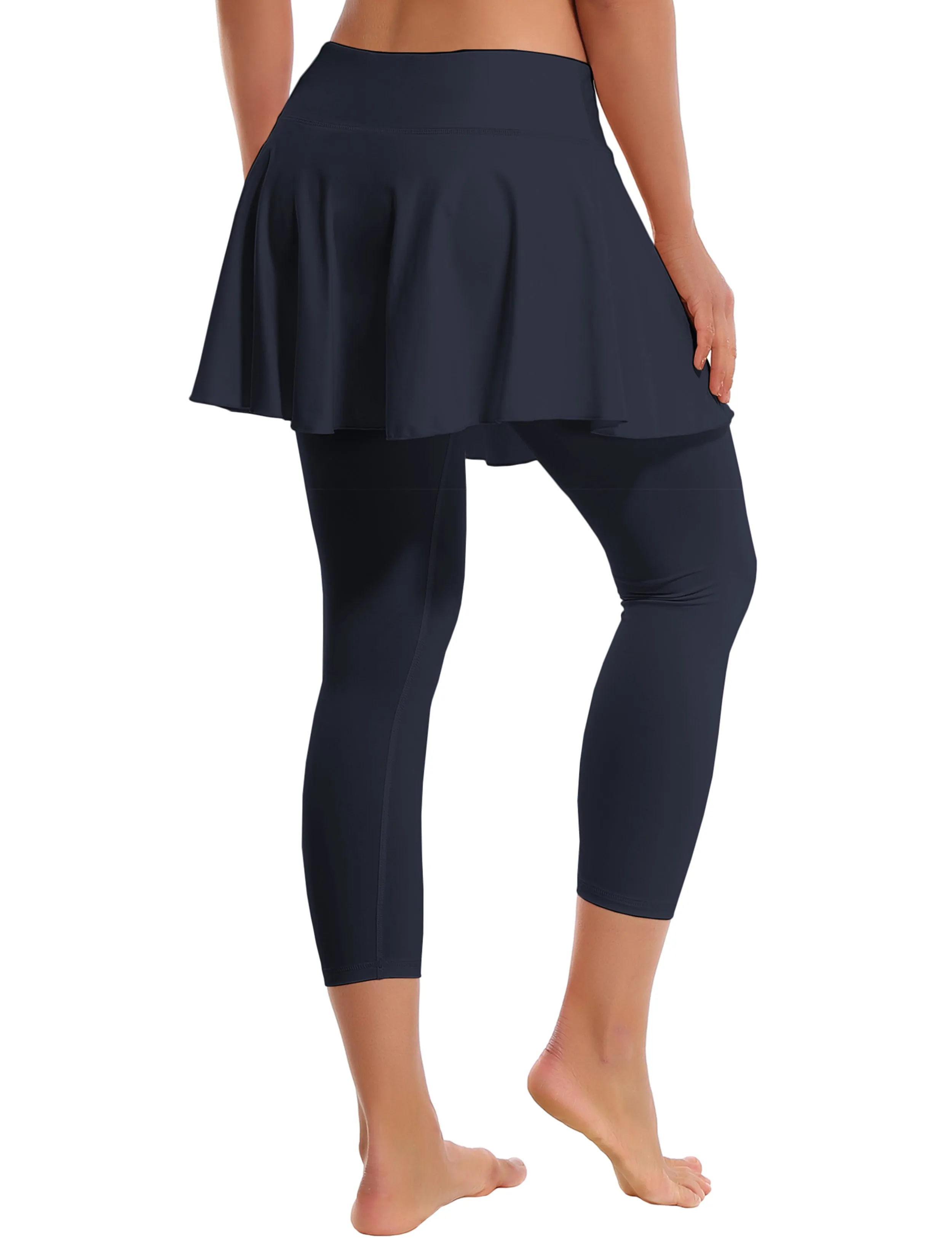 19" Capris Tennis Golf Skirted Leggings with Pockets darknavy_yogastudio