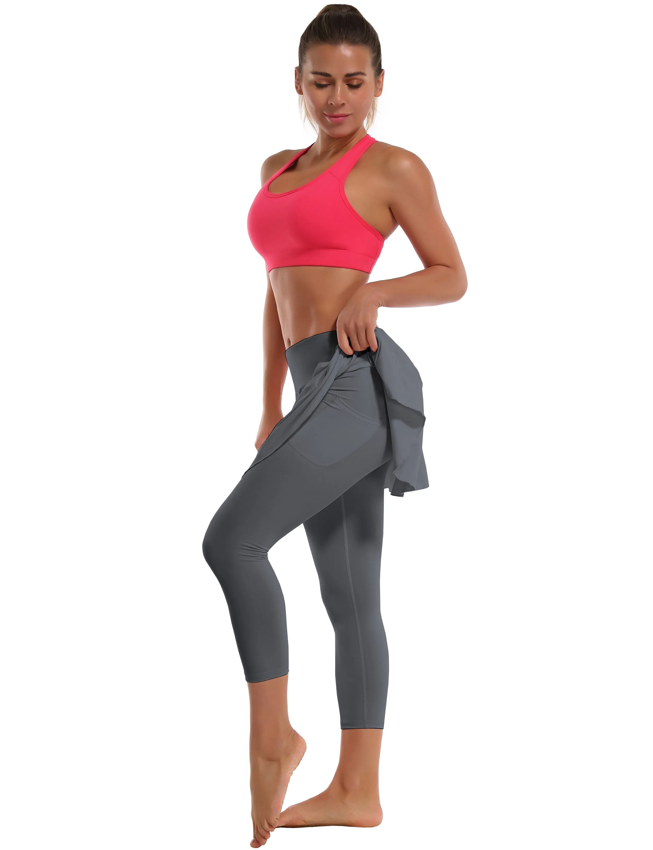19" Capris Tennis Golf Skirted Leggings with Pockets gray_Jogging