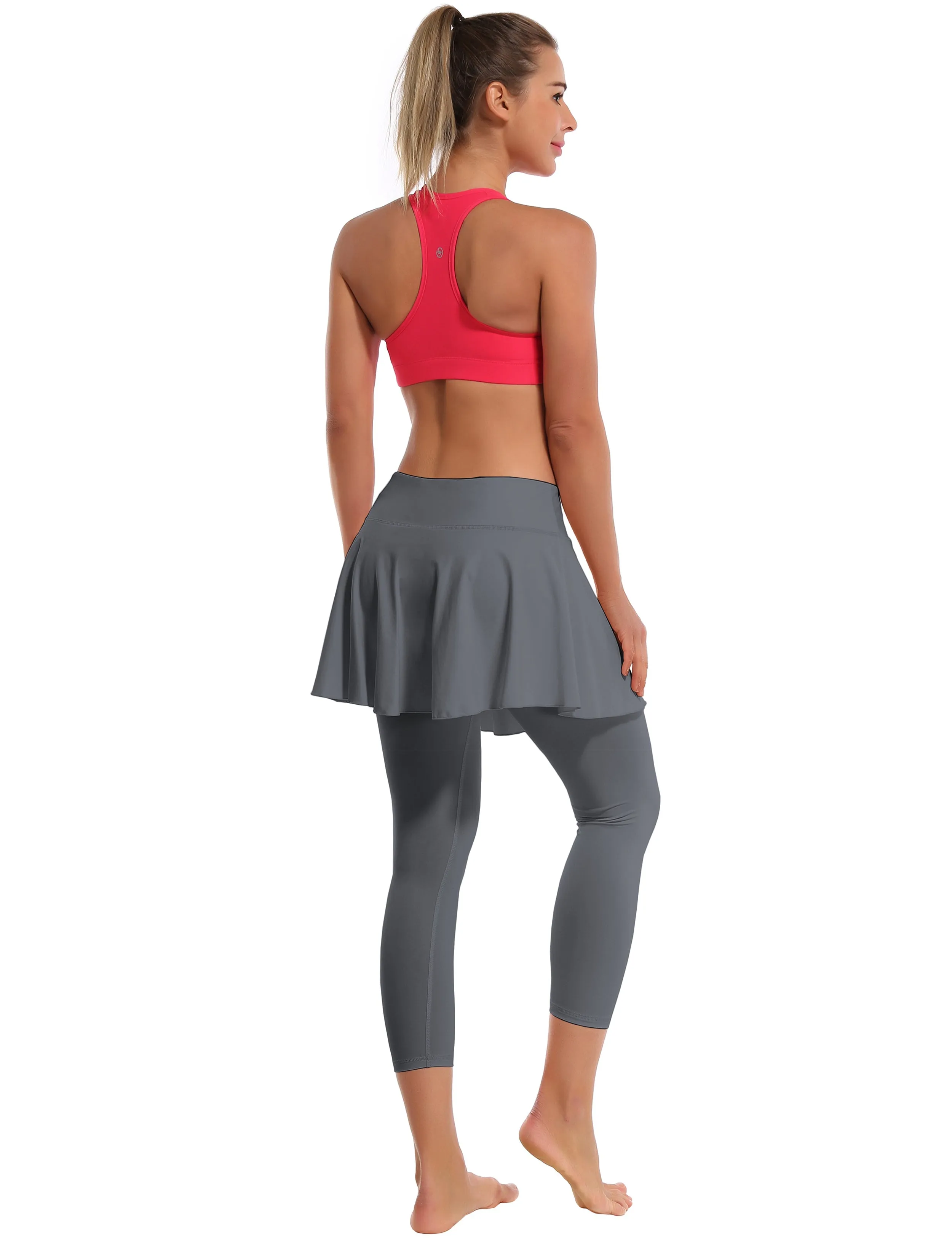 19" Capris Tennis Golf Skirted Leggings with Pockets gray_Plus Size