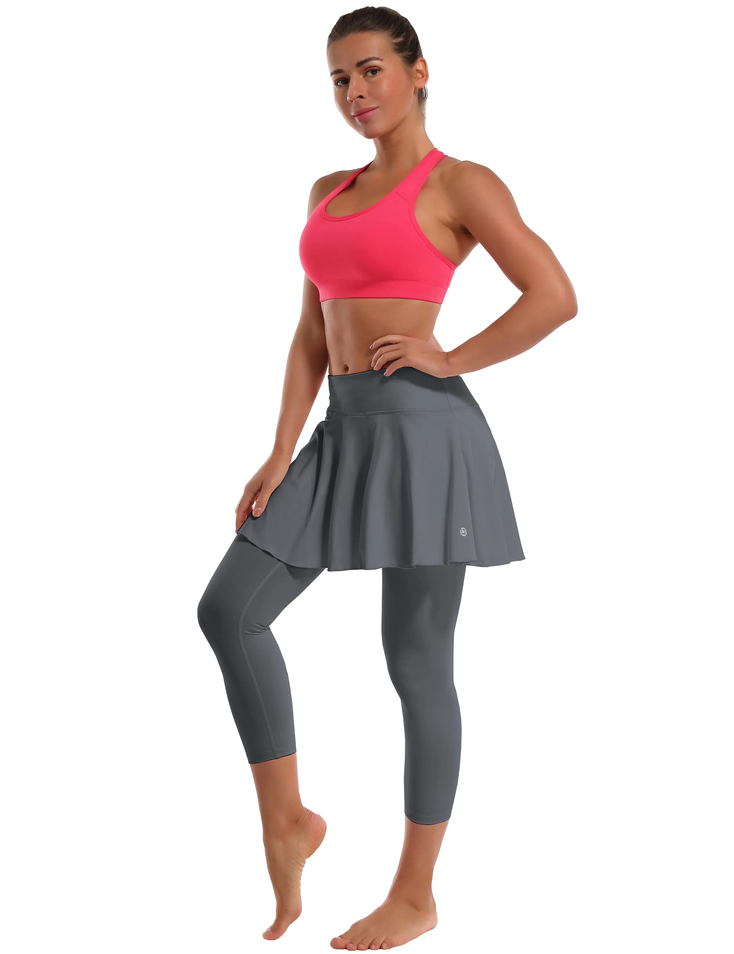 19" Capris Tennis Golf Skirted Leggings with Pockets gray_Plus Size
