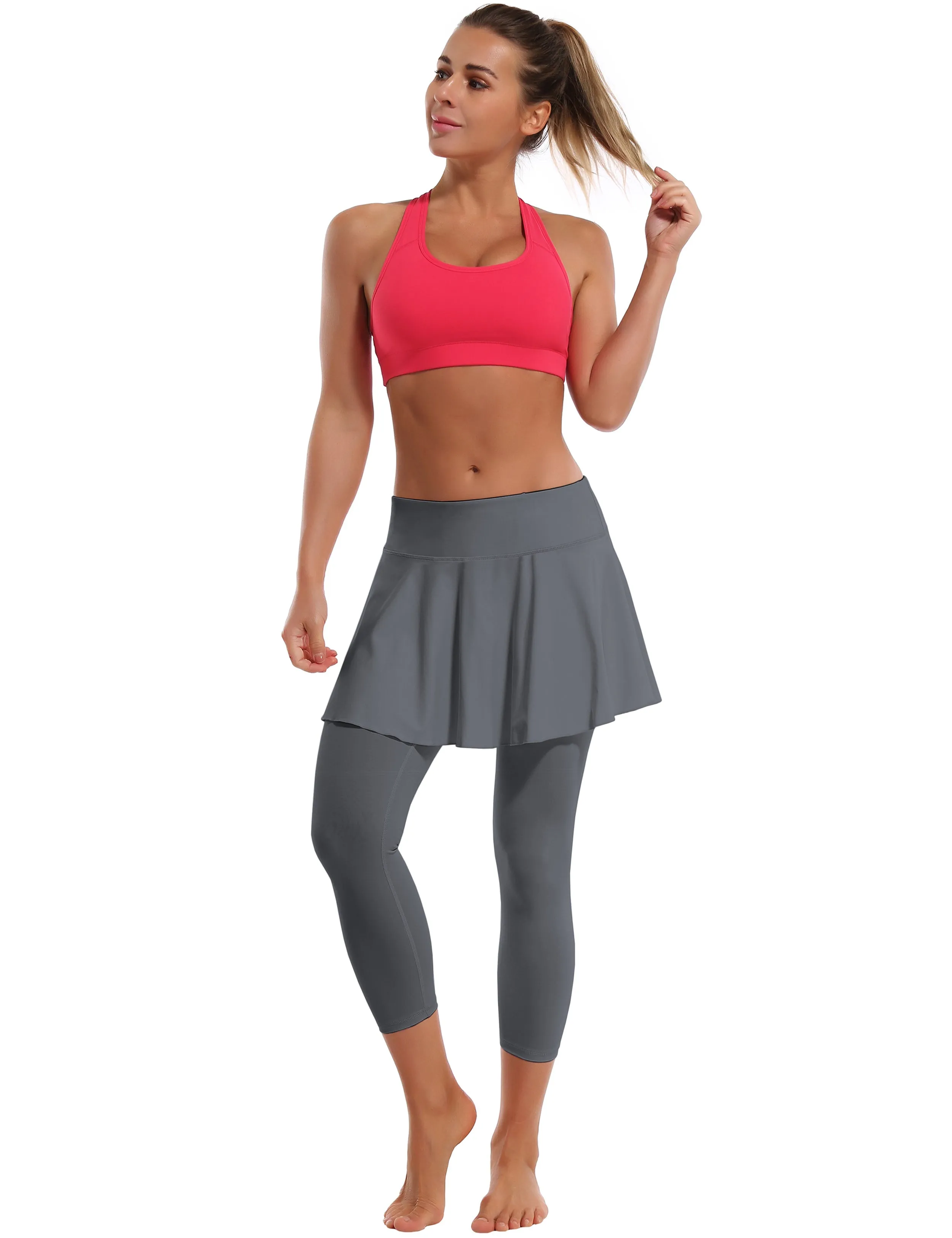 19" Capris Tennis Golf Skirted Leggings with Pockets gray_Plus Size