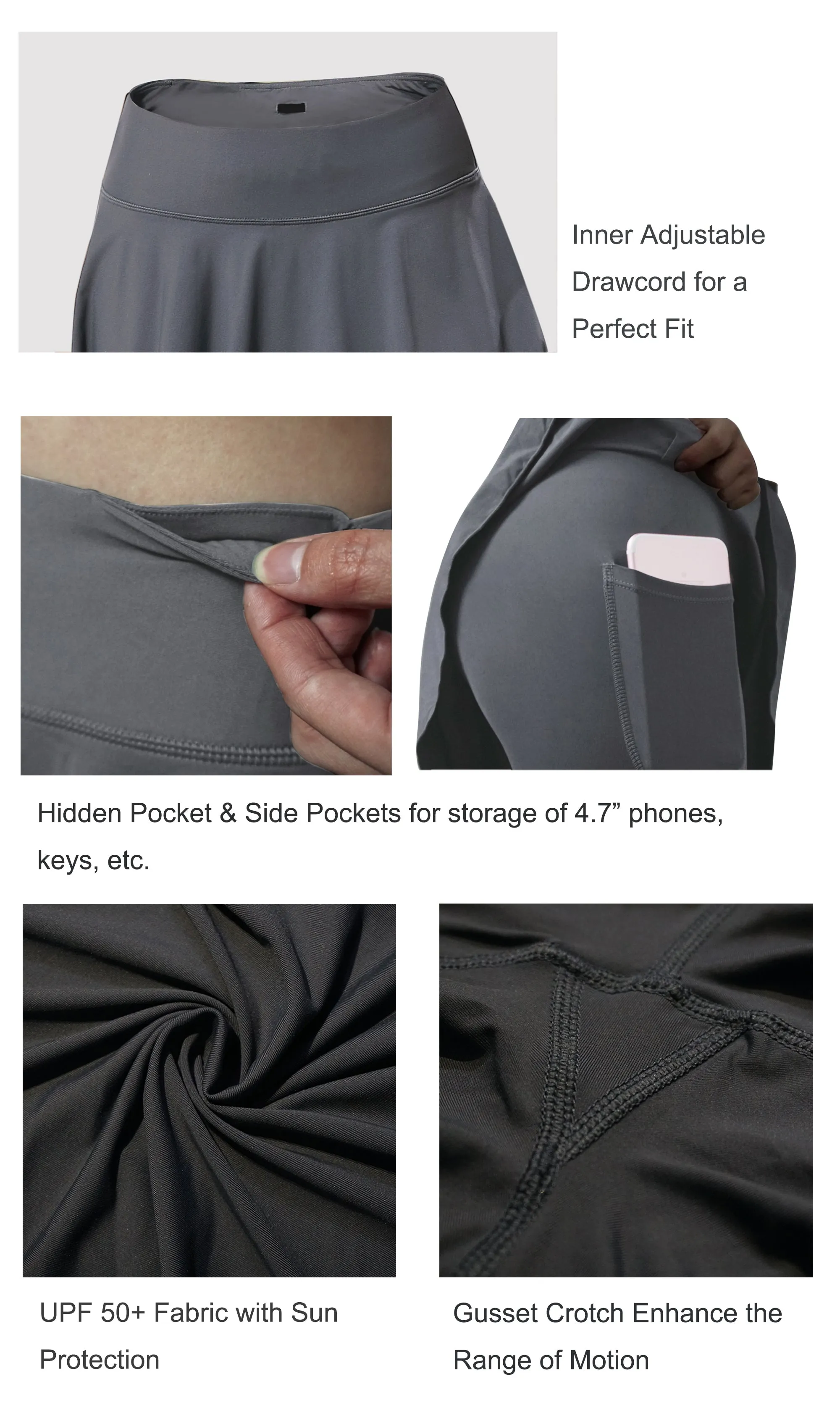 19" Capris Tennis Golf Skirted Leggings with Pockets gray_yogastudio