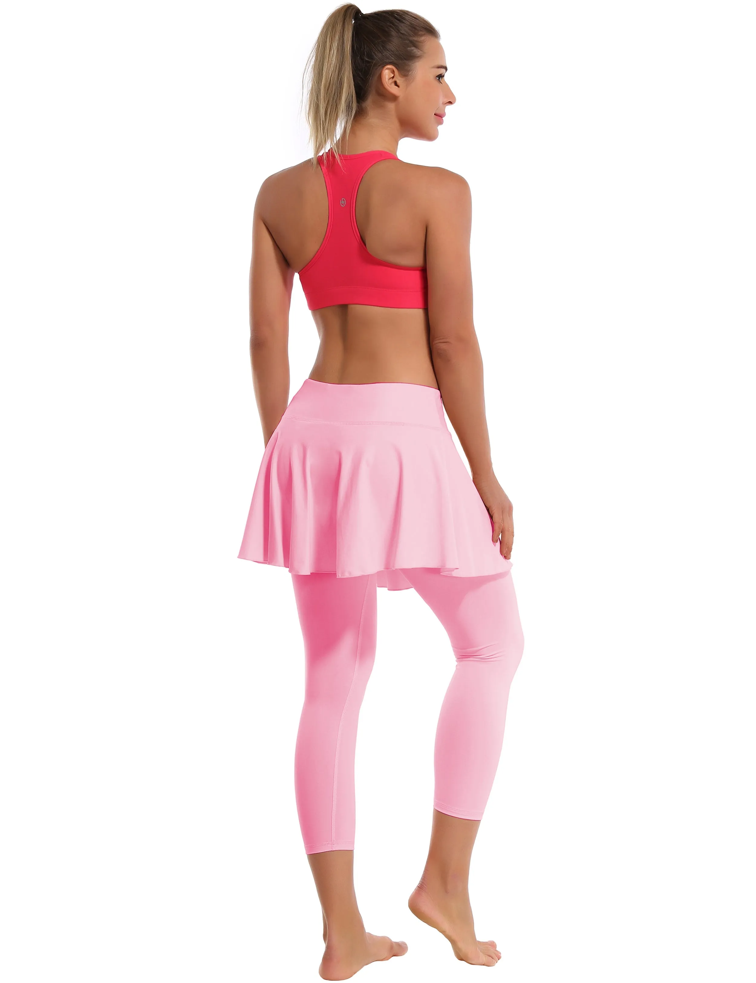 19" Capris Tennis Golf Skirted Leggings with Pockets lightpink_Plus Size