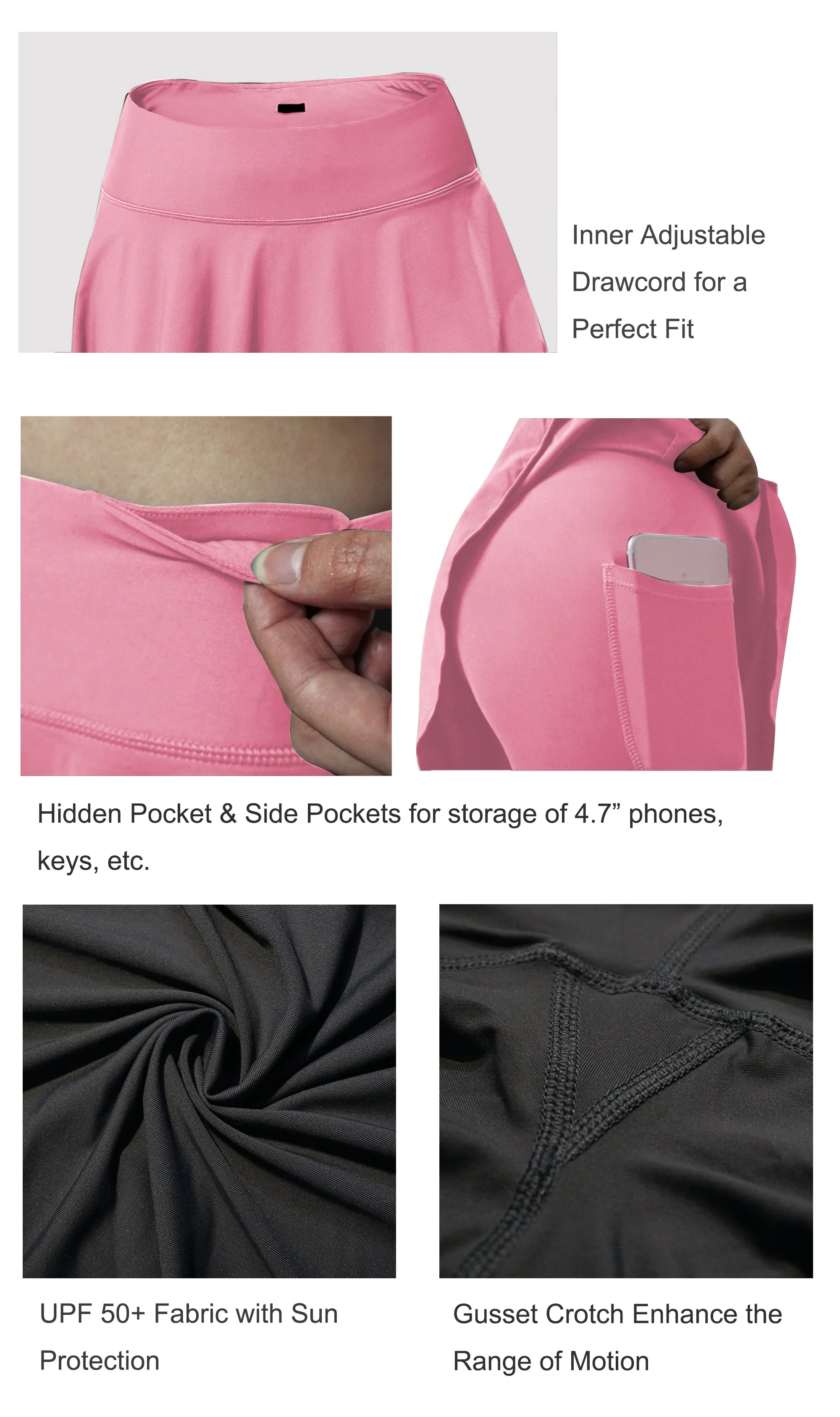 19" Capris Tennis Golf Skirted Leggings with Pockets lightpink_Plus Size