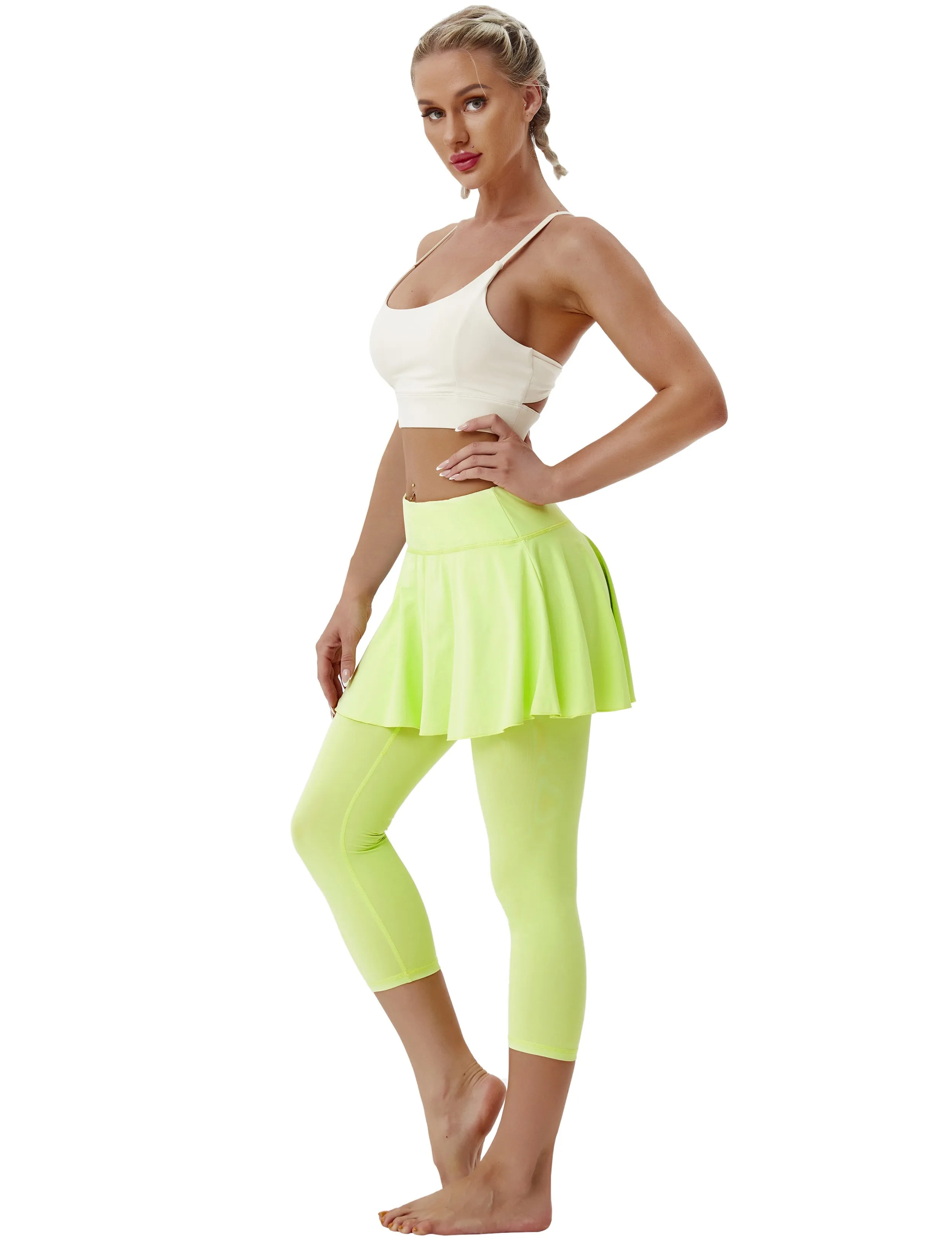 19" Capris Tennis Golf Skirted Leggings with Pockets neonyellow_yogastudio