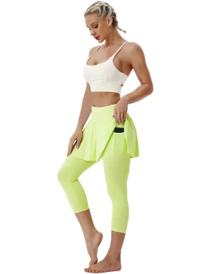 19" Capris Tennis Golf Skirted Leggings with Pockets neonyellow_yogastudio