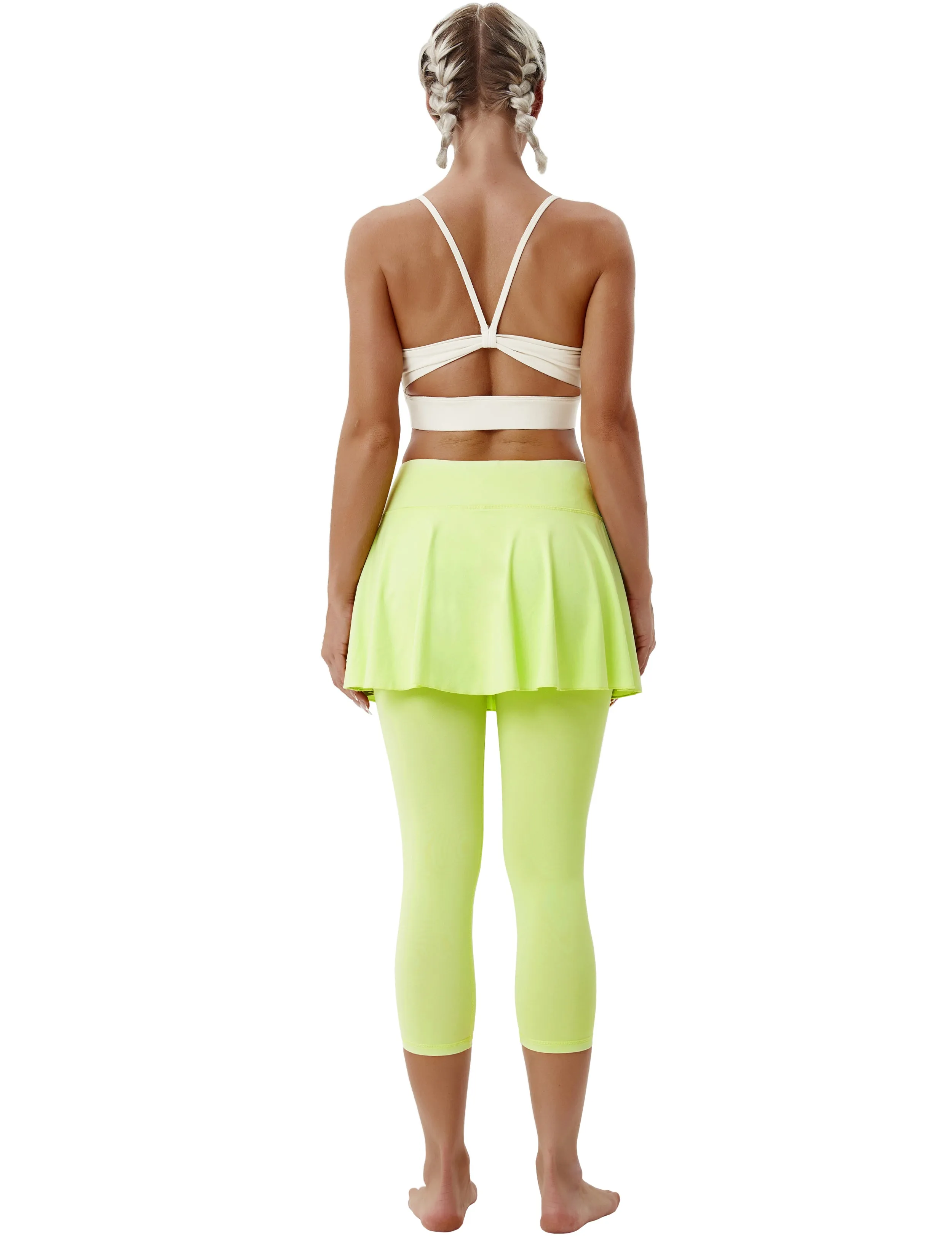 19" Capris Tennis Golf Skirted Leggings with Pockets neonyellow_yogastudio