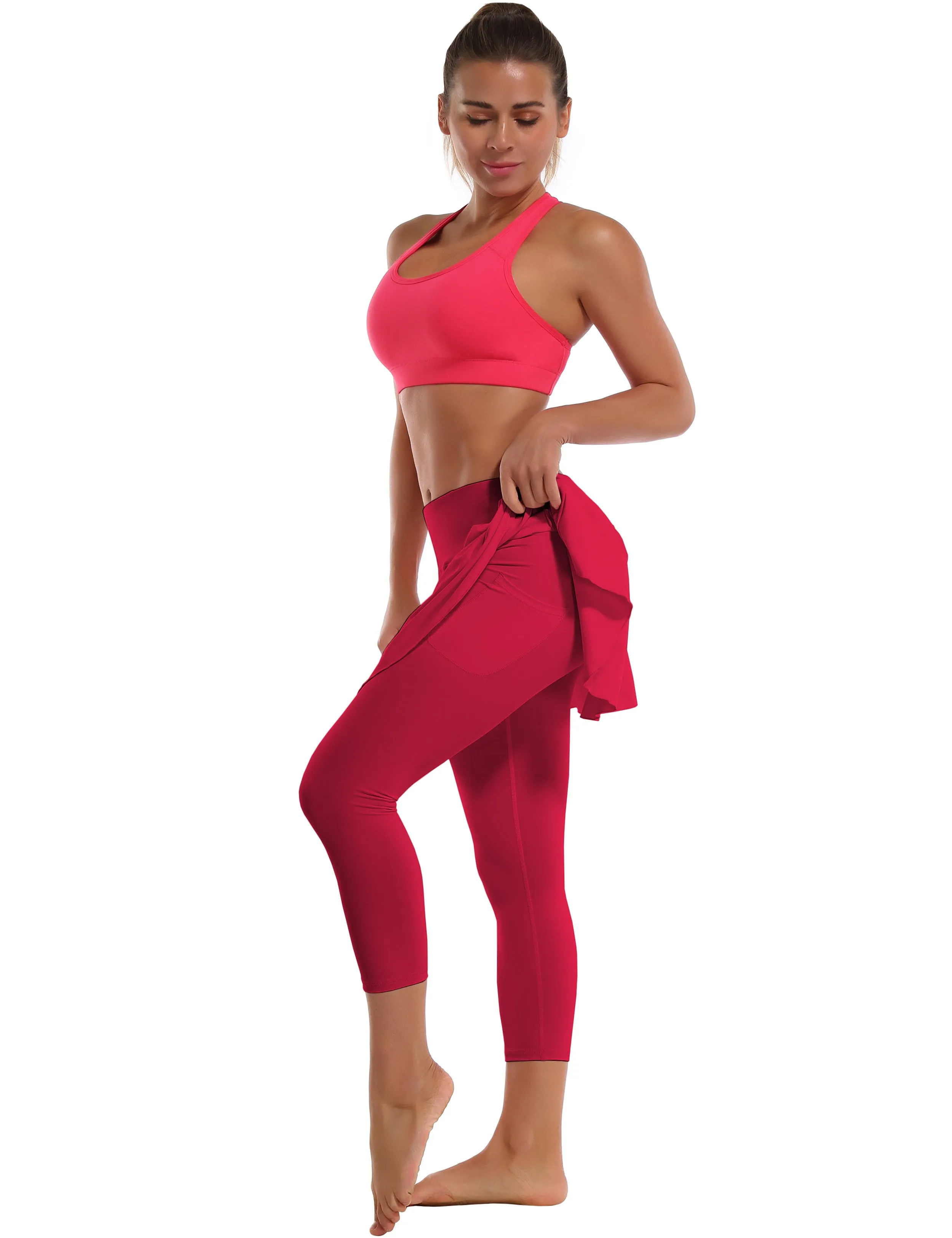 19" Capris Tennis Golf Skirted Leggings with Pockets rosecoral_Plus Size