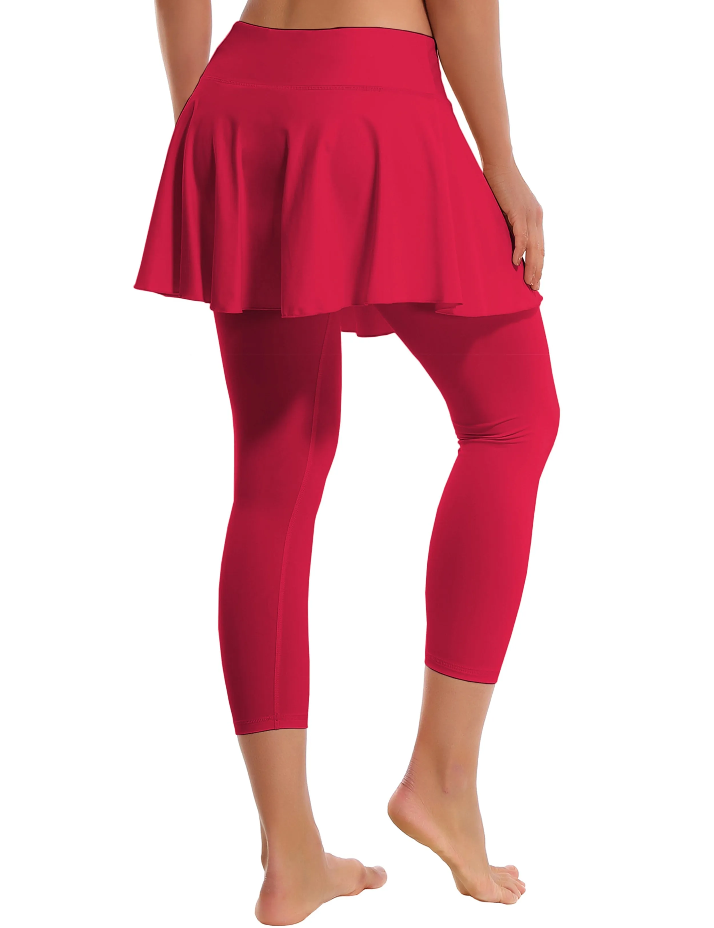 19" Capris Tennis Golf Skirted Leggings with Pockets rosecoral_yogastudio