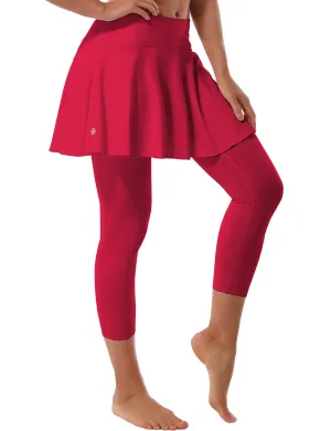 19" Capris Tennis Golf Skirted Leggings with Pockets rosecoral_yogastudio