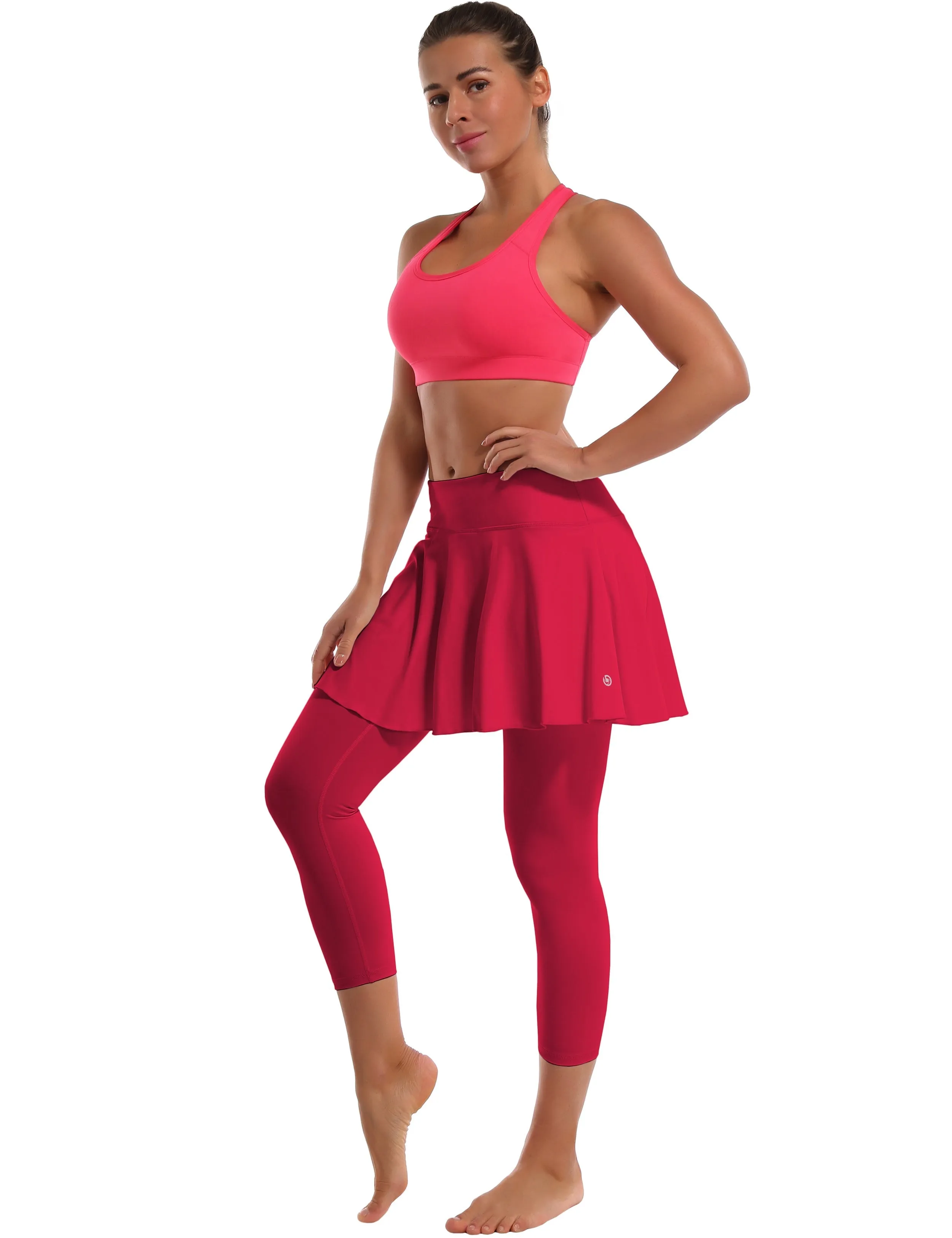 19" Capris Tennis Golf Skirted Leggings with Pockets rosecoral_yogastudio