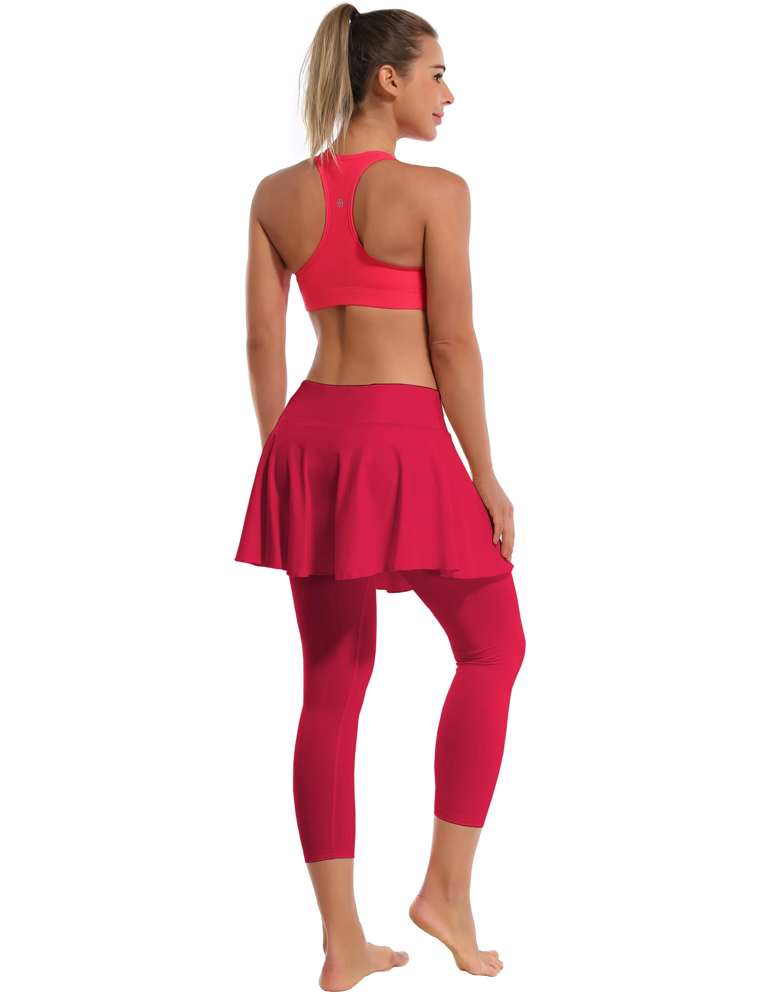 19" Capris Tennis Golf Skirted Leggings with Pockets rosecoral_yogastudio