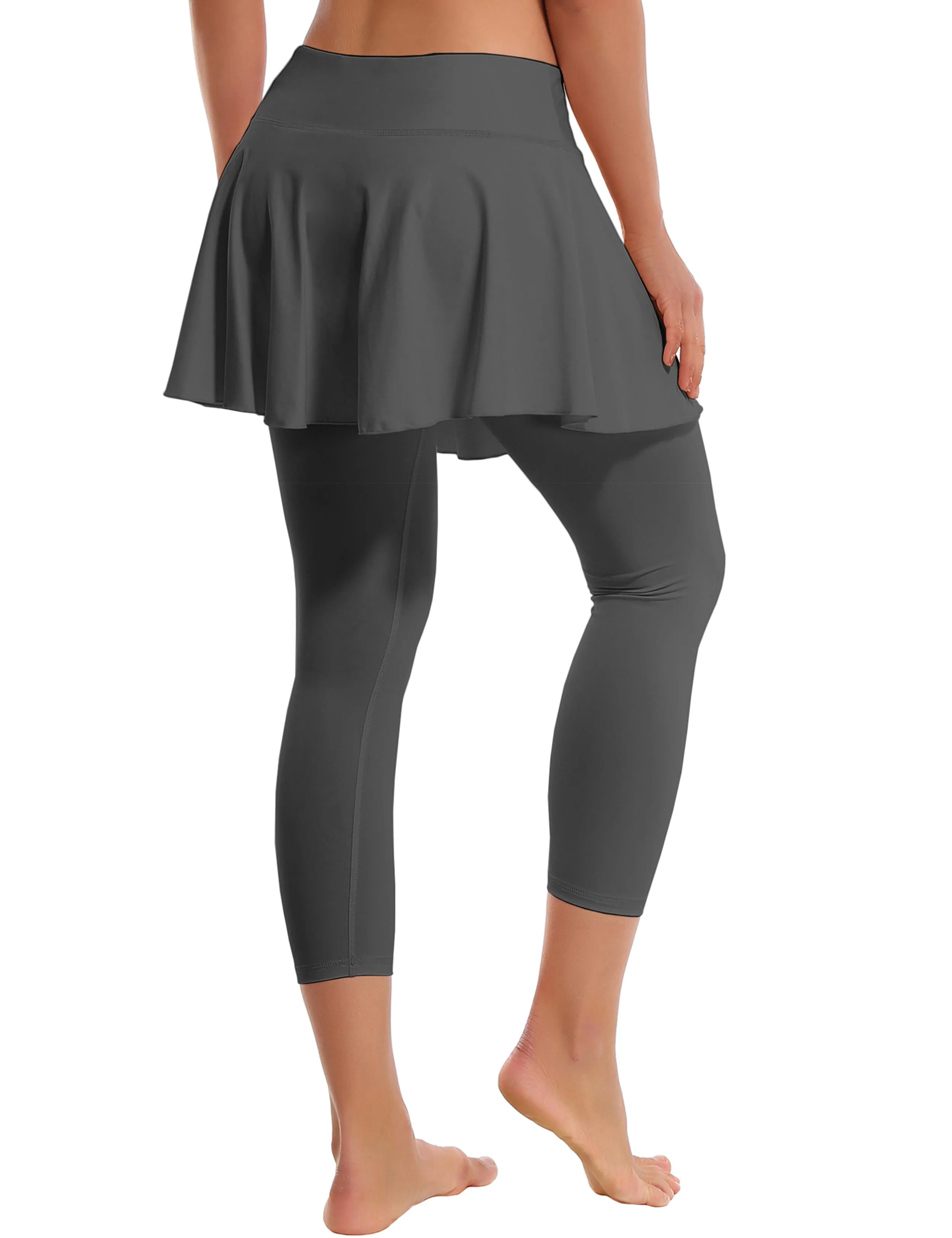 19" Capris Tennis Golf Skirted Leggings with Pockets shadowcharcoal_Plus Size