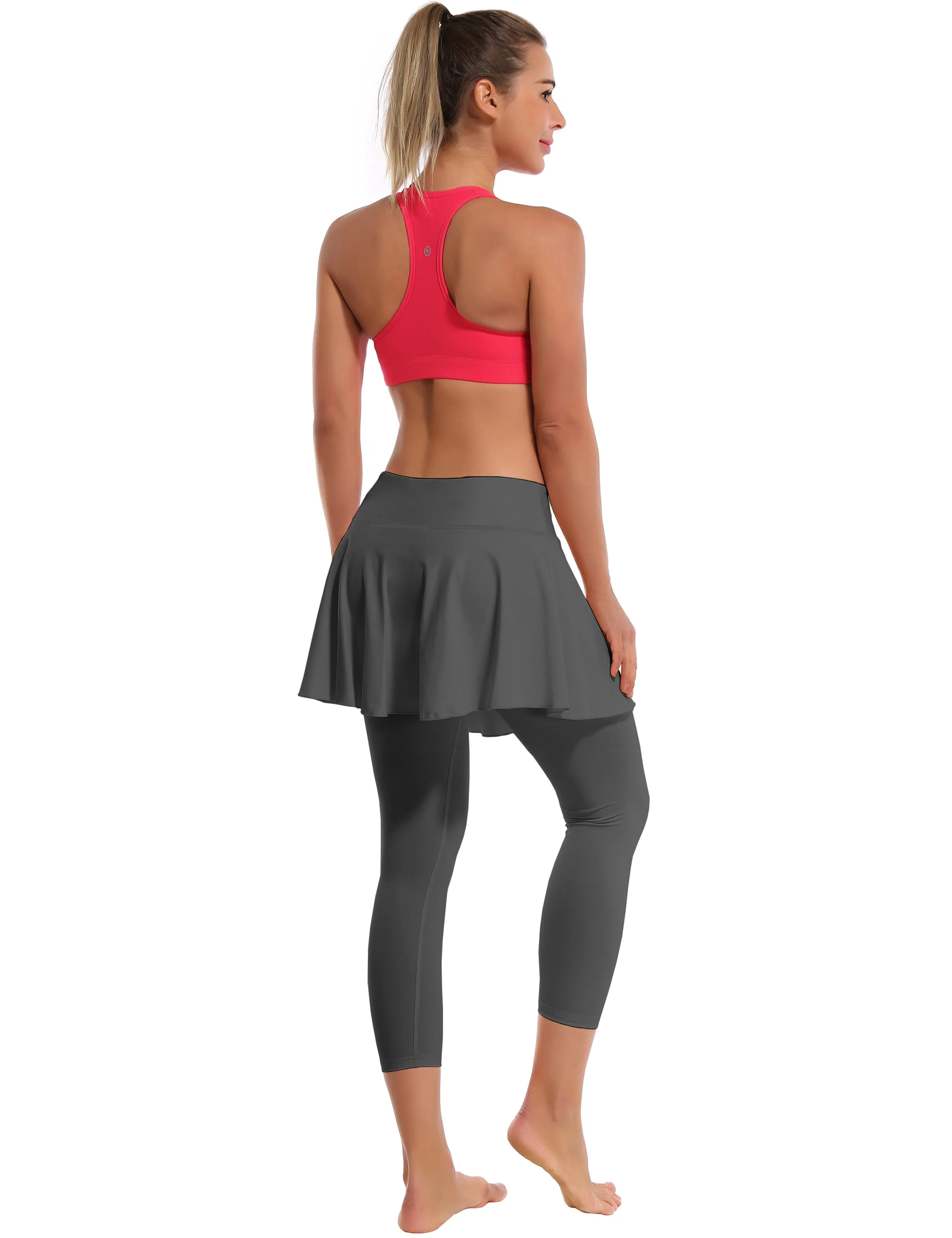 19" Capris Tennis Golf Skirted Leggings with Pockets shadowcharcoal_Plus Size