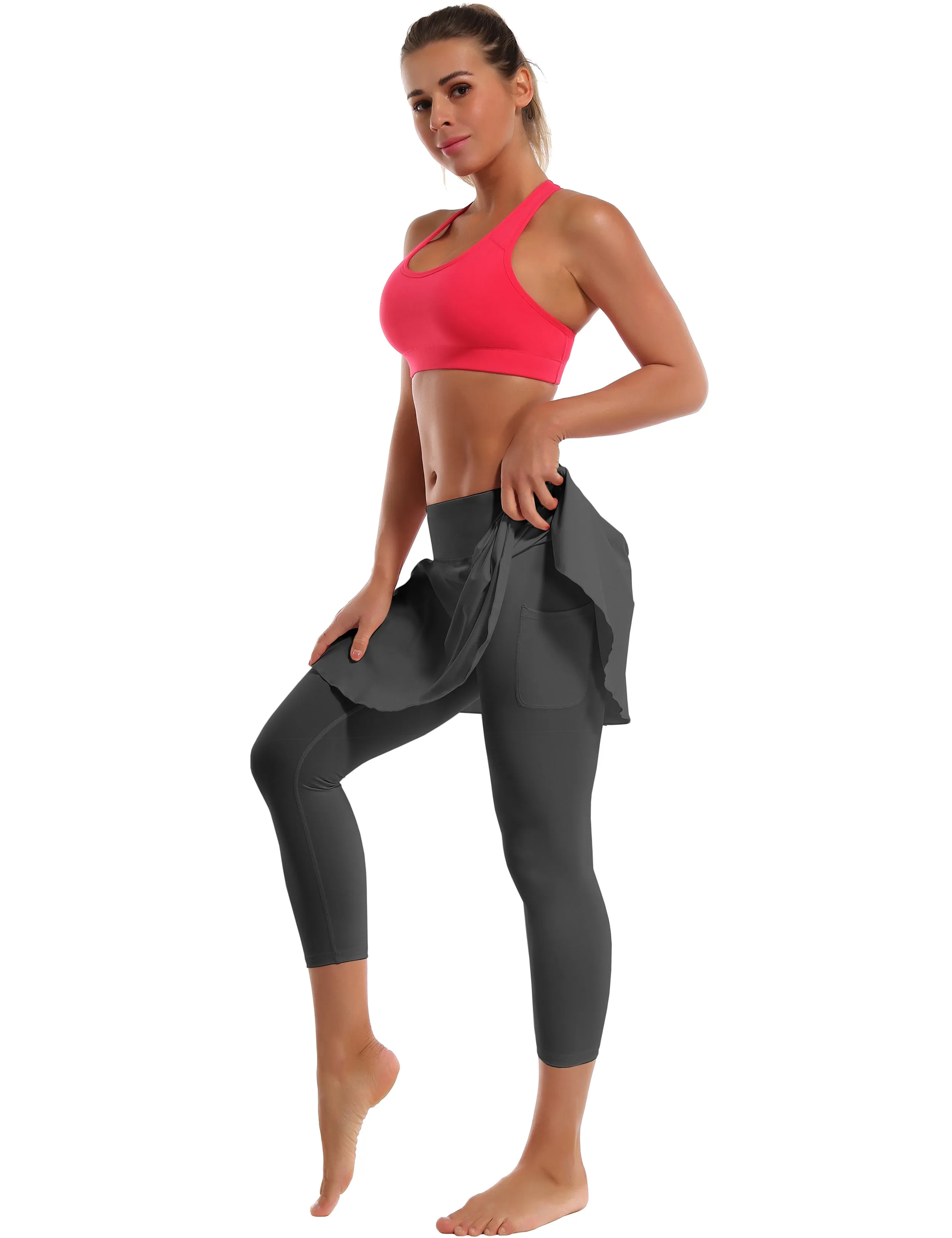 19" Capris Tennis Golf Skirted Leggings with Pockets shadowcharcoal_Plus Size