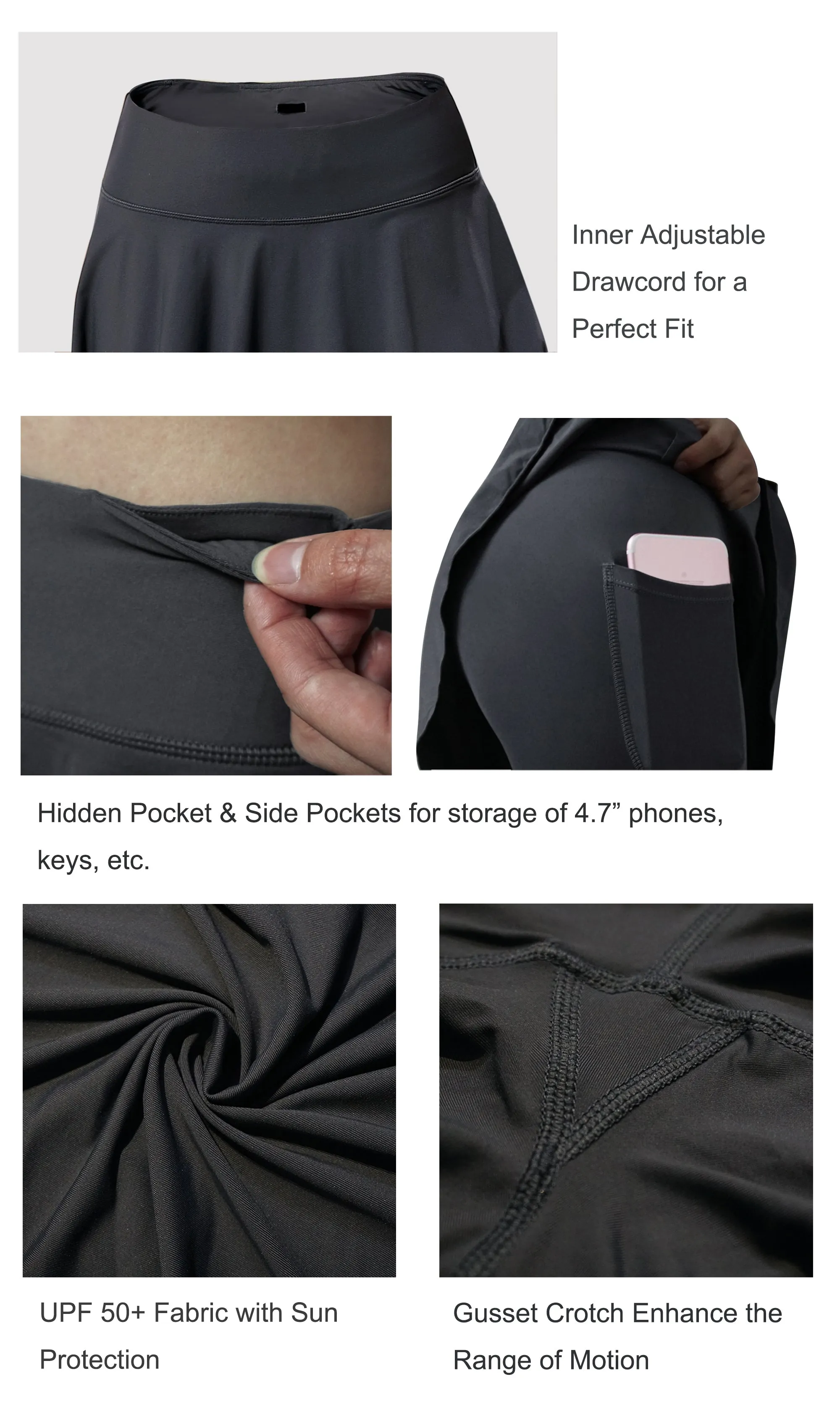 19" Capris Tennis Golf Skirted Leggings with Pockets shadowcharcoal_yogastudio