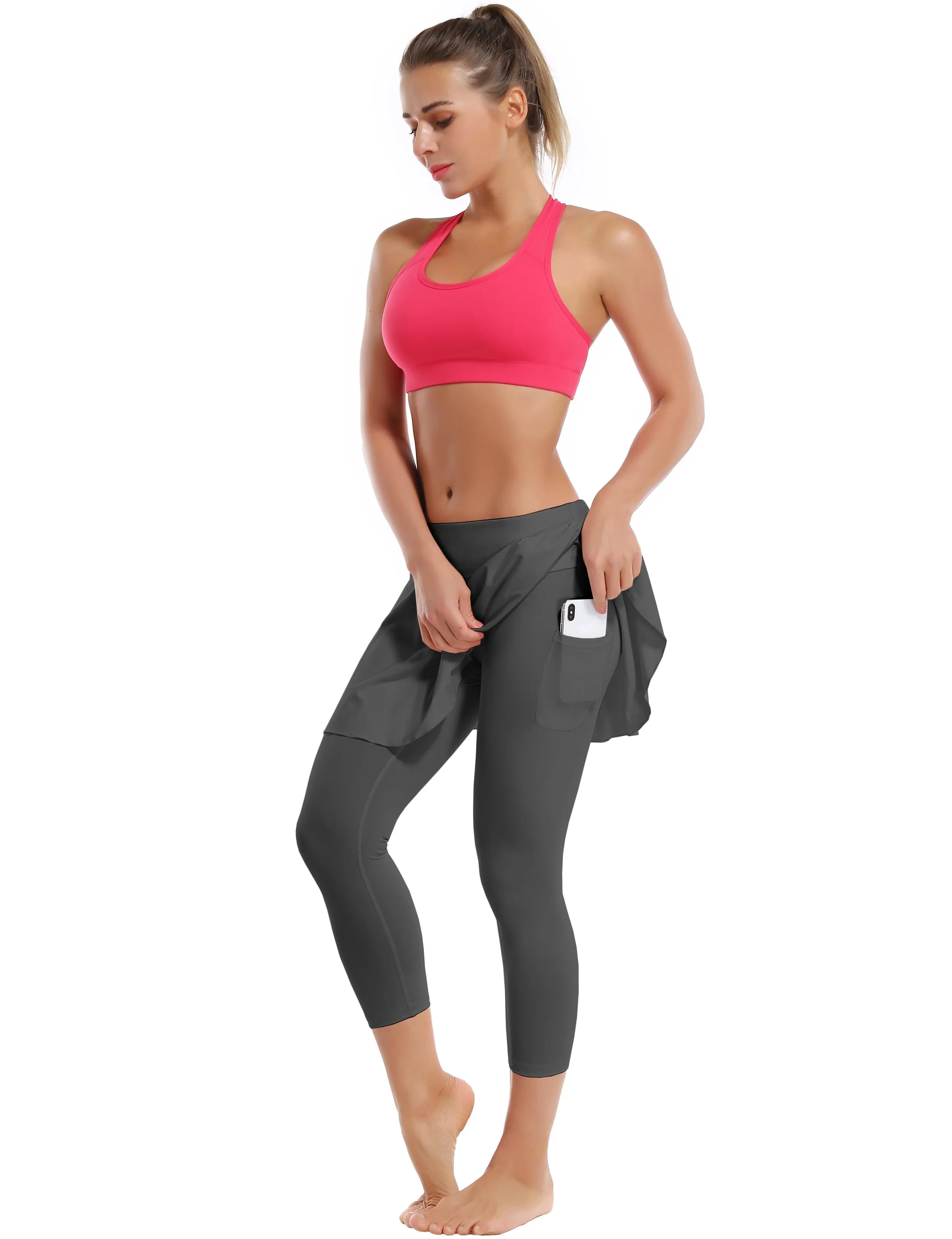 19" Capris Tennis Golf Skirted Leggings with Pockets shadowcharcoal_yogastudio