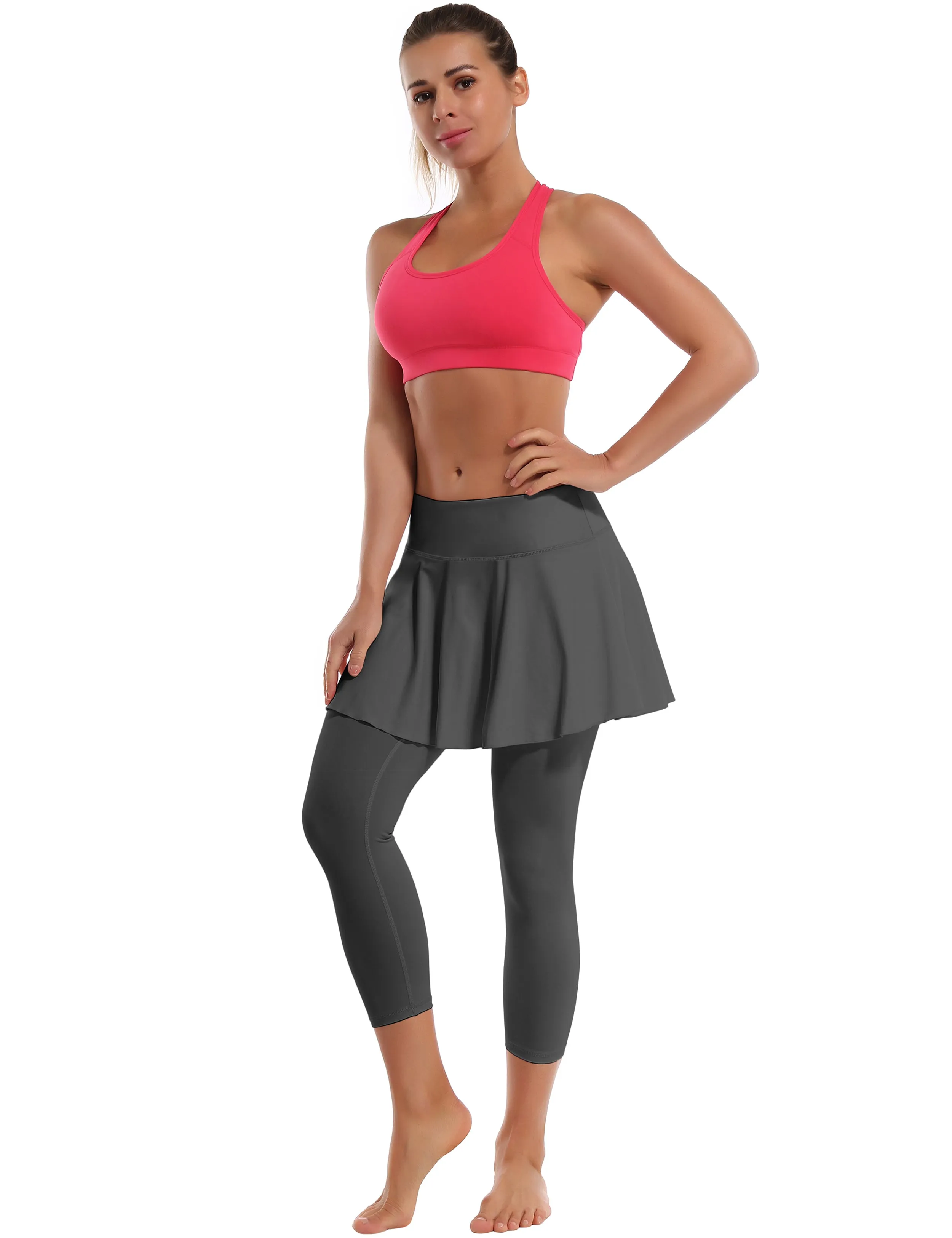 19" Capris Tennis Golf Skirted Leggings with Pockets shadowcharcoal_yogastudio