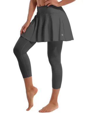 19" Capris Tennis Golf Skirted Leggings with Pockets shadowcharcoal_yogastudio
