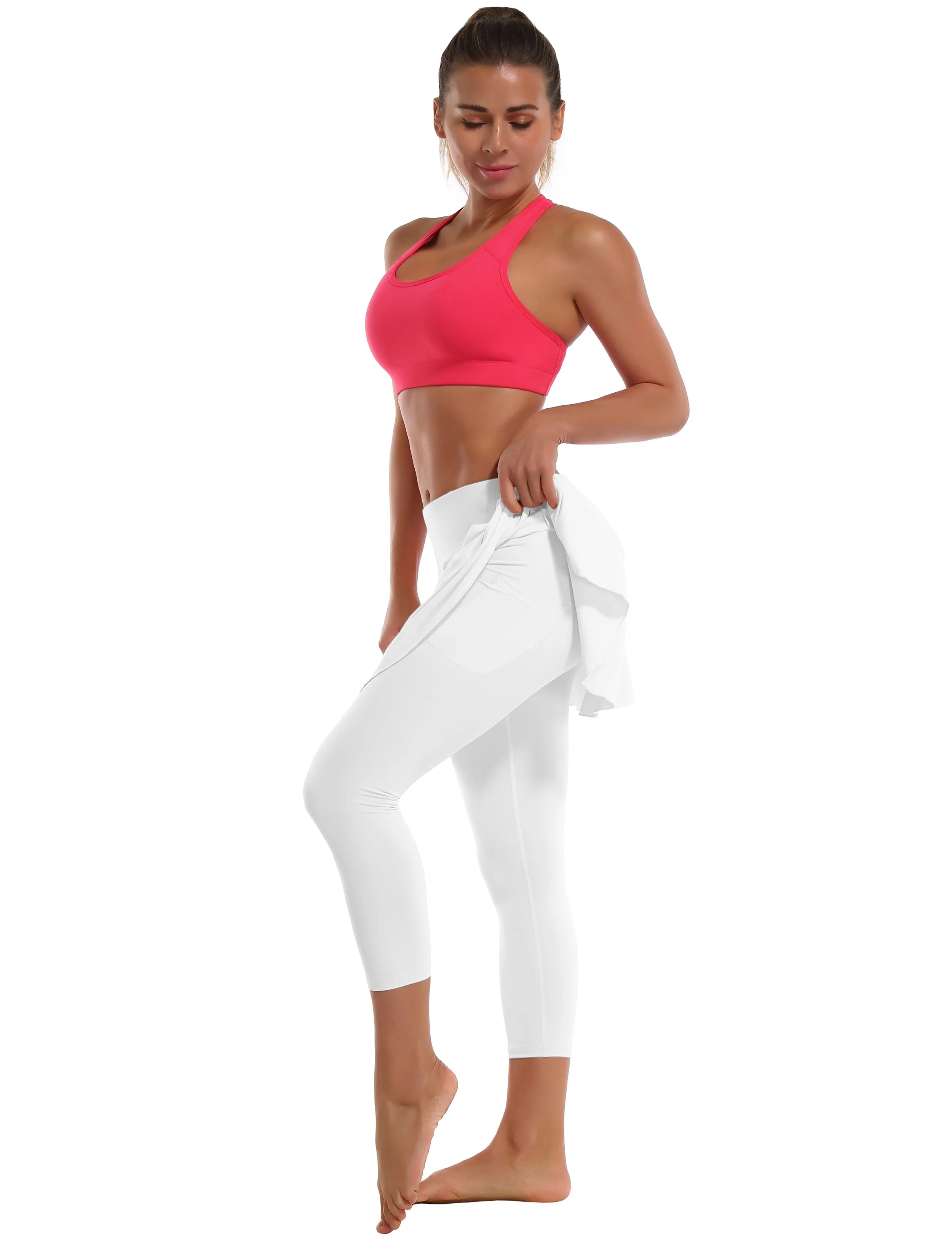 19" Capris Tennis Golf Skirted Leggings with Pockets white_Jogging