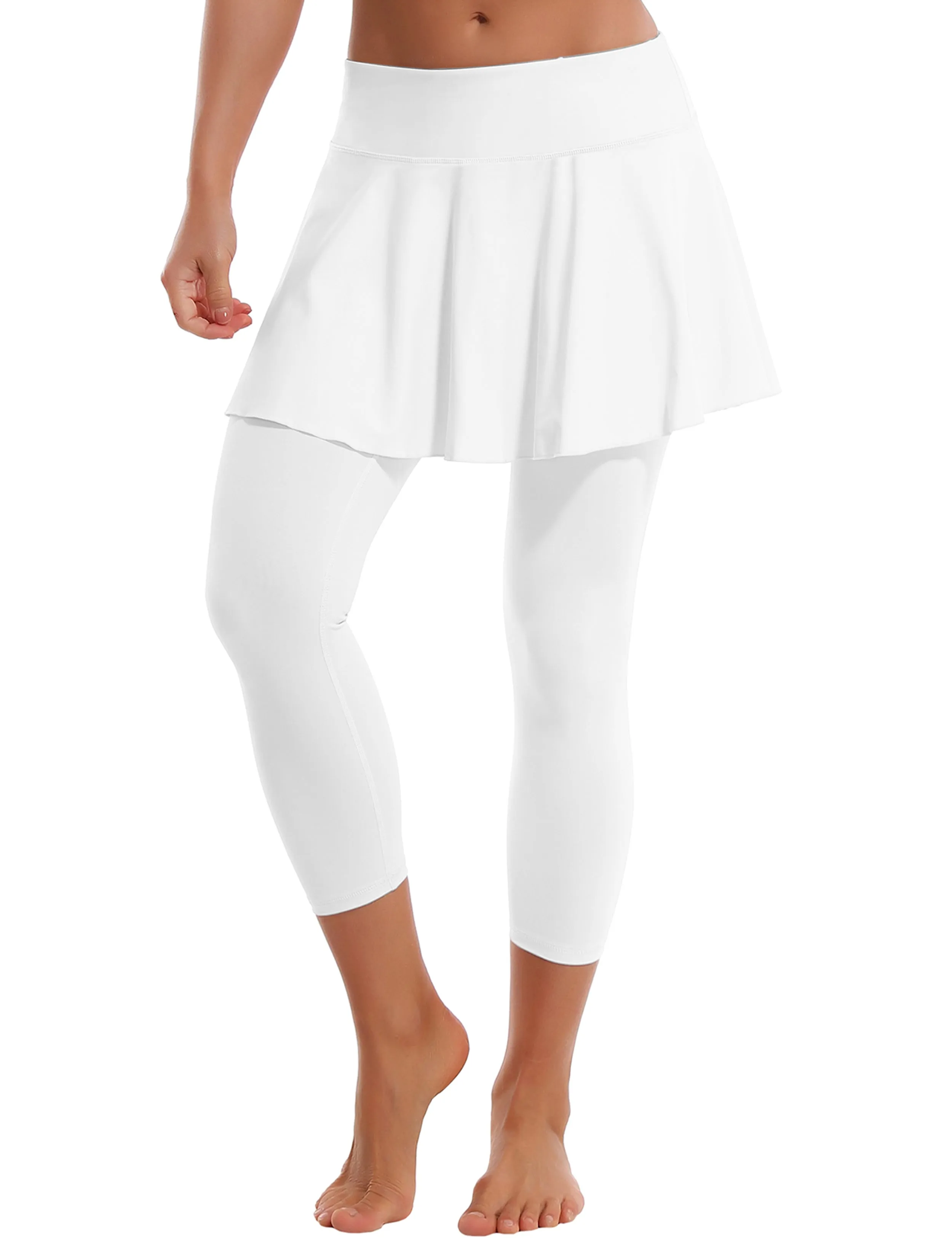19" Capris Tennis Golf Skirted Leggings with Pockets white_Jogging