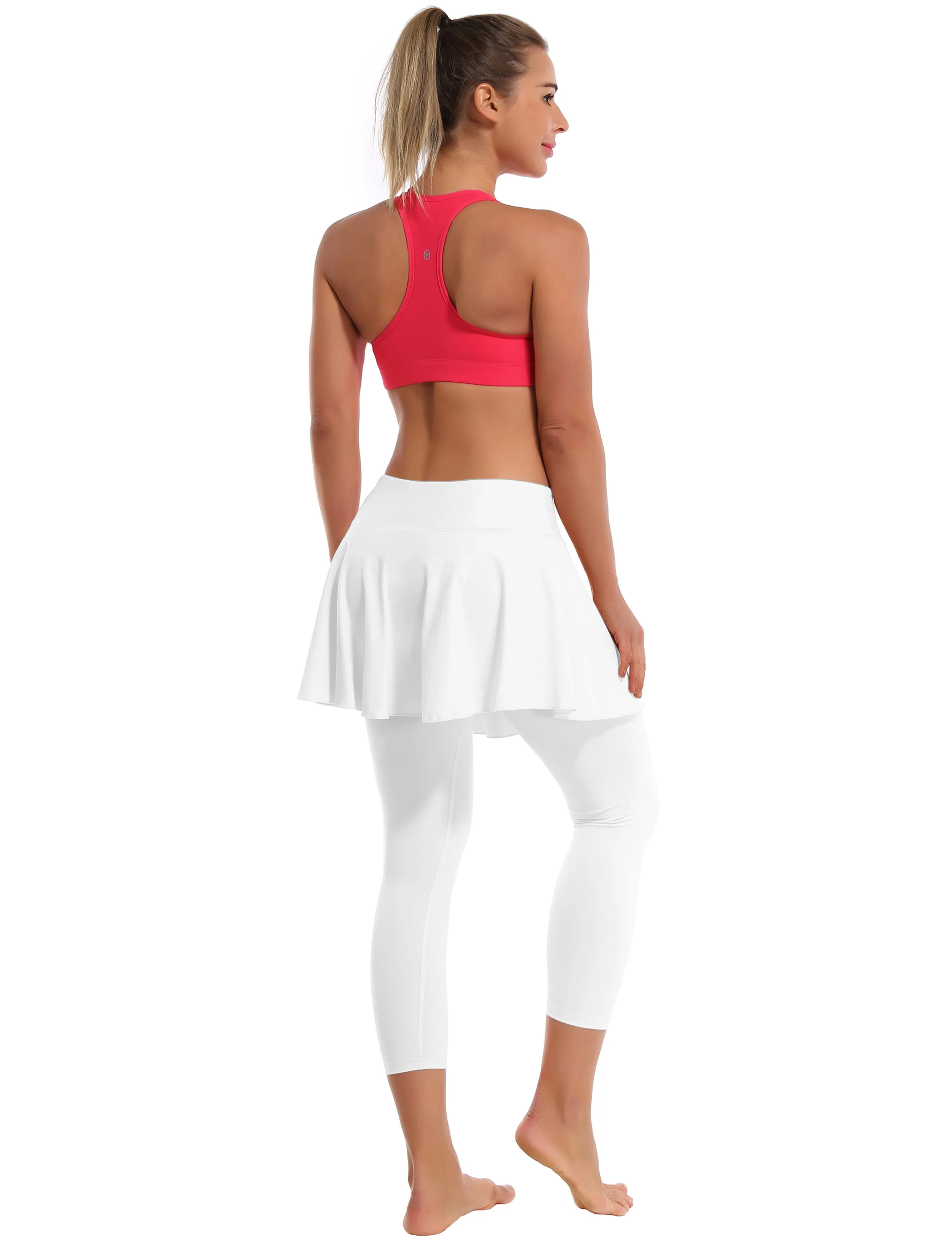 19" Capris Tennis Golf Skirted Leggings with Pockets white_Jogging