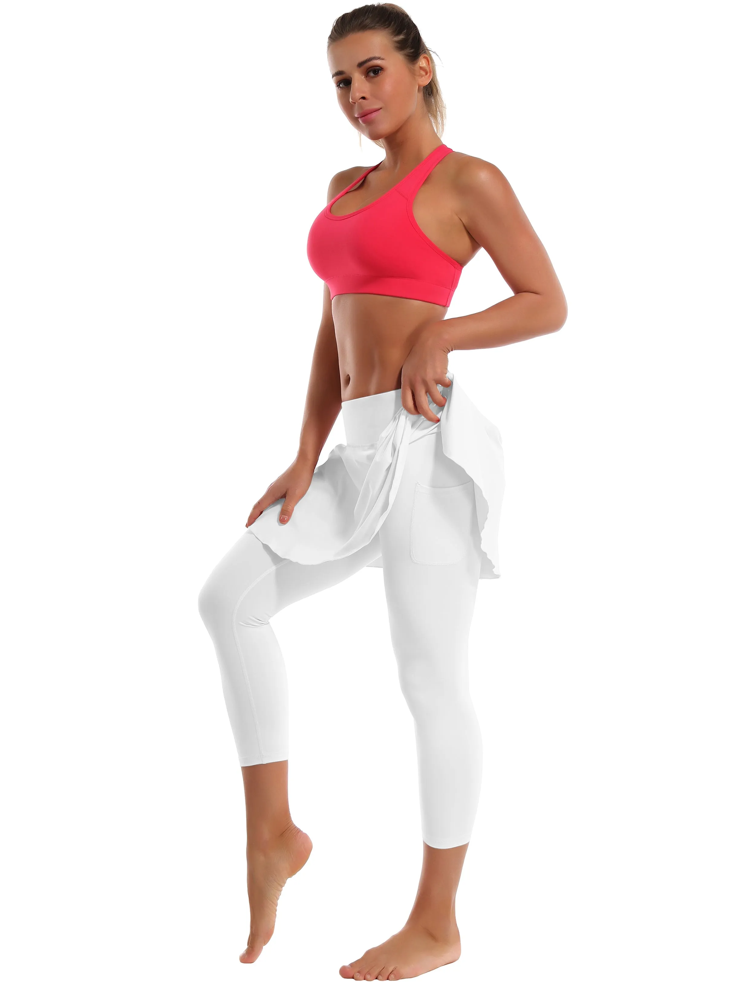 19" Capris Tennis Golf Skirted Leggings with Pockets white_Jogging