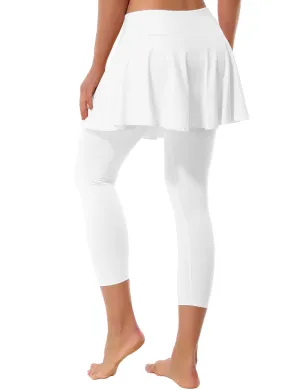 19" Capris Tennis Golf Skirted Leggings with Pockets white_Jogging