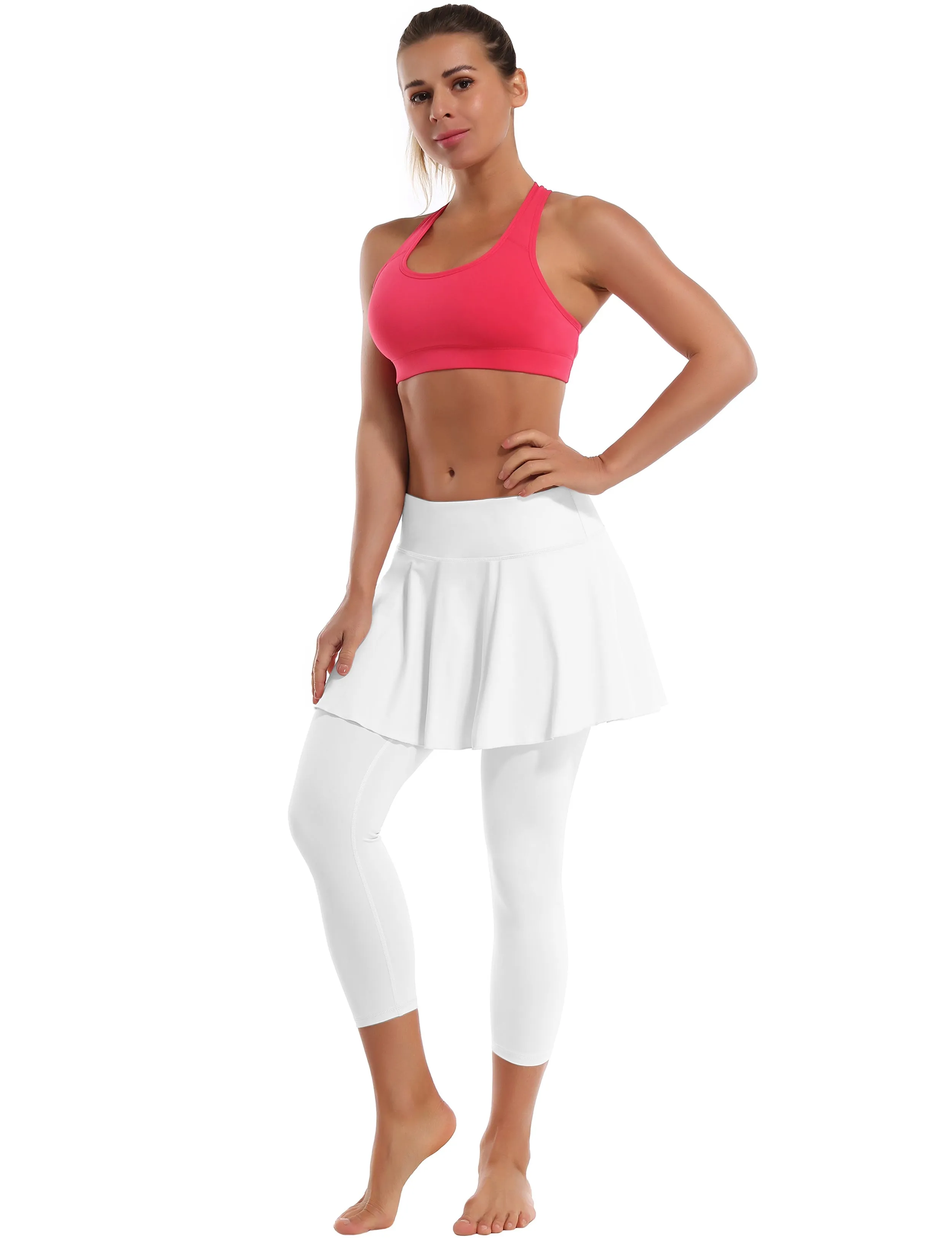 19" Capris Tennis Golf Skirted Leggings with Pockets white_Jogging