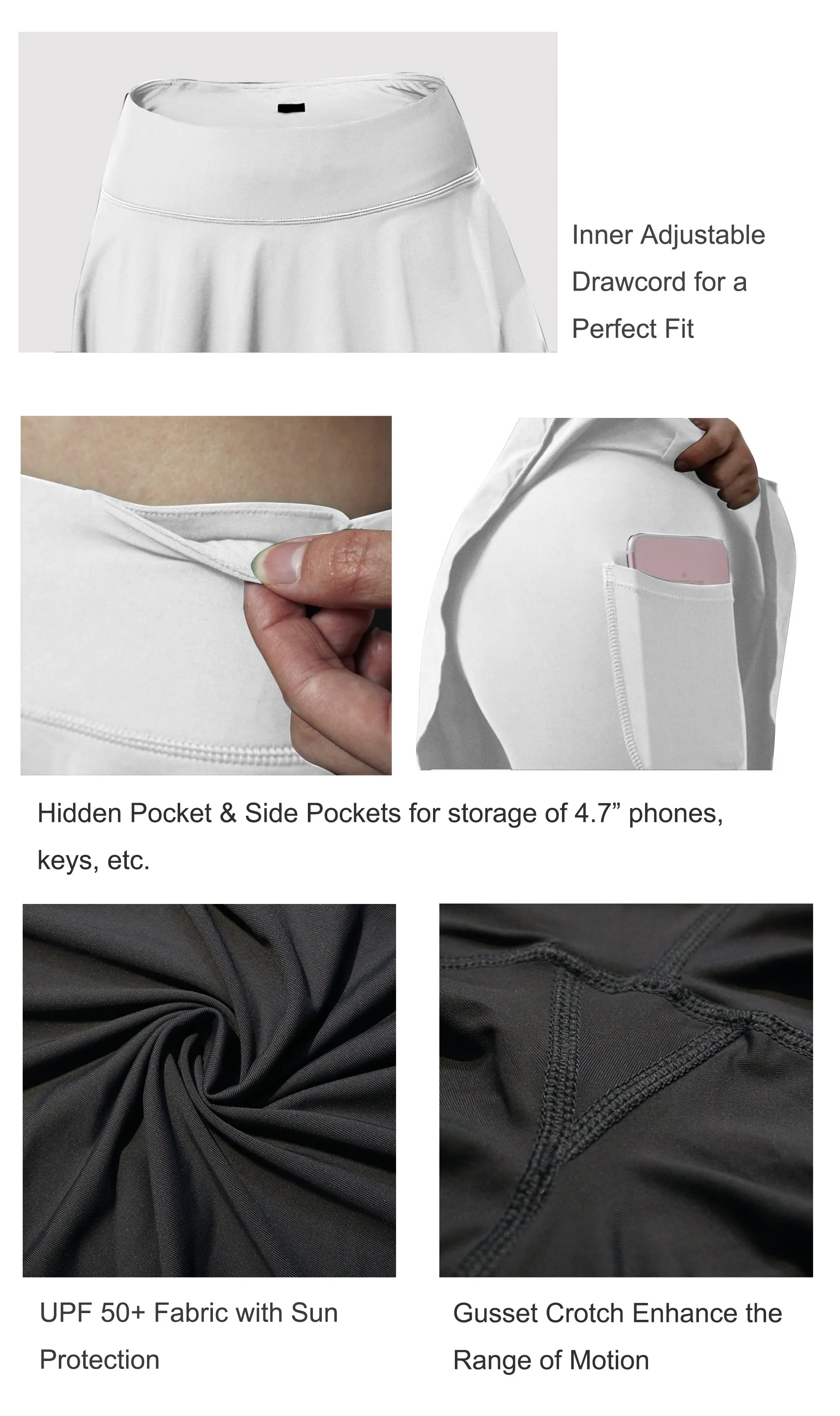 19" Capris Tennis Golf Skirted Leggings with Pockets white_Jogging