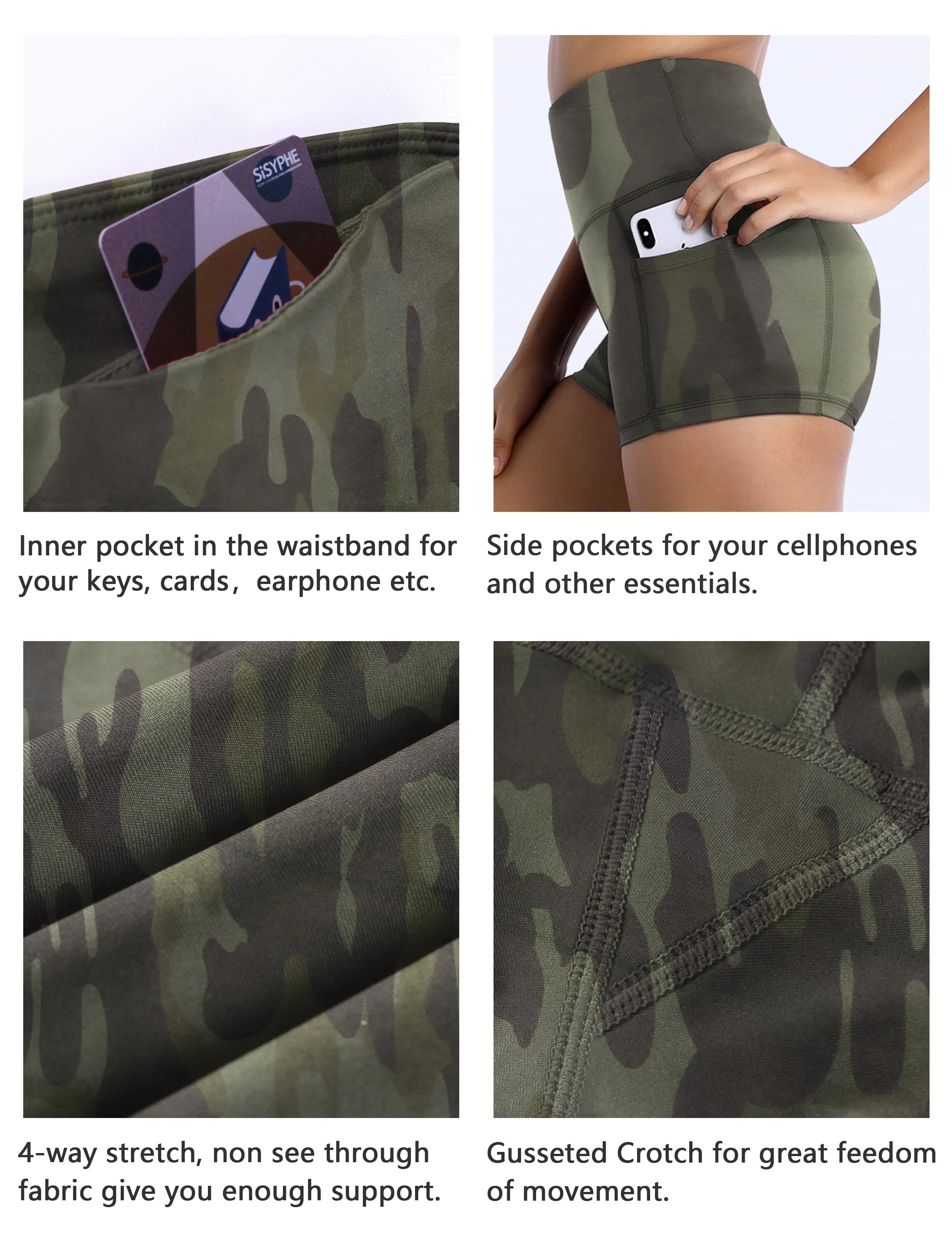 2.5" Printed Side Pockets Biking Shorts green camo ins_Biking
