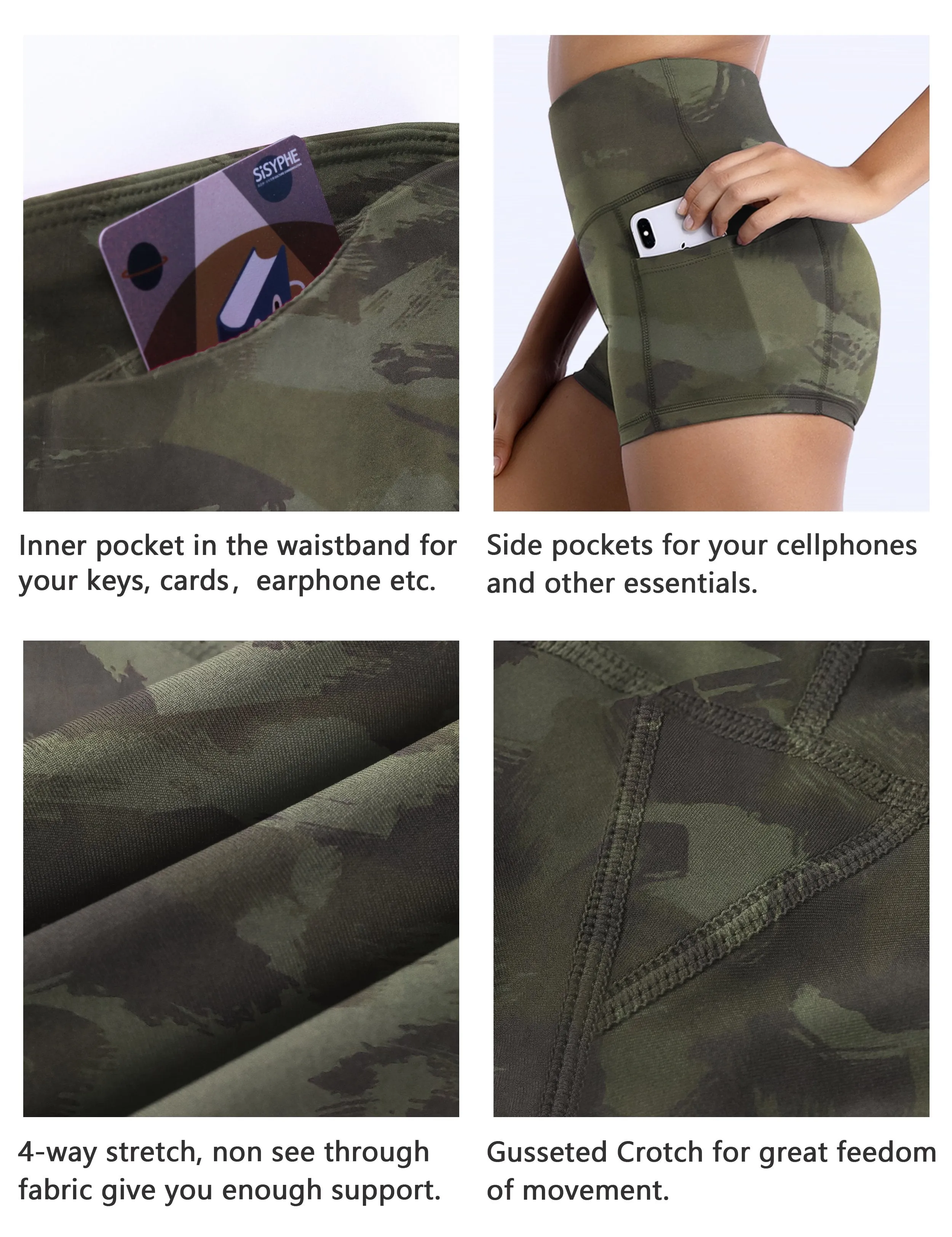 2.5" Printed Side Pockets Jogging Shorts green brushcamo ins_Jogging