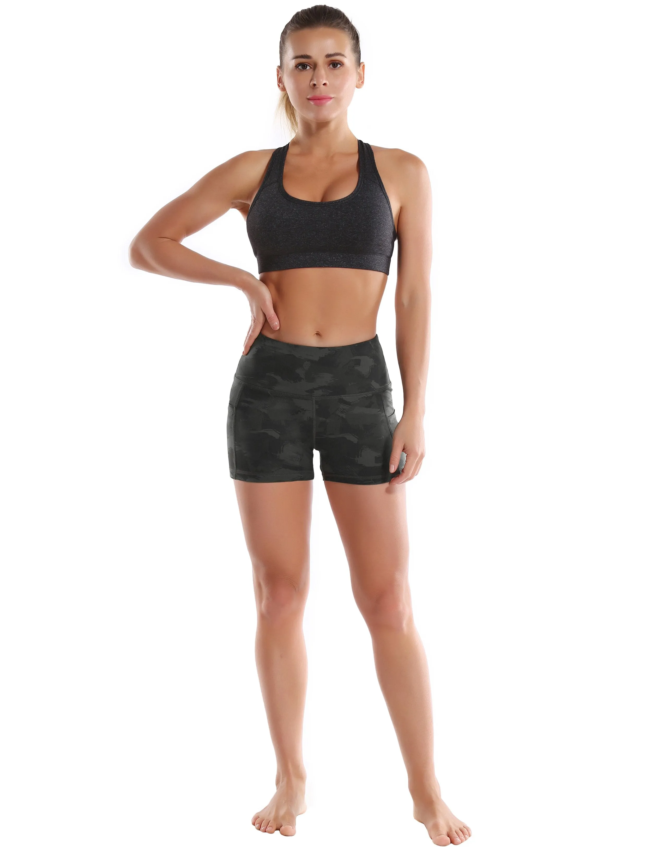 2.5" Printed Side Pockets Pilates Shorts dimgray brushcamo ins_Pilates