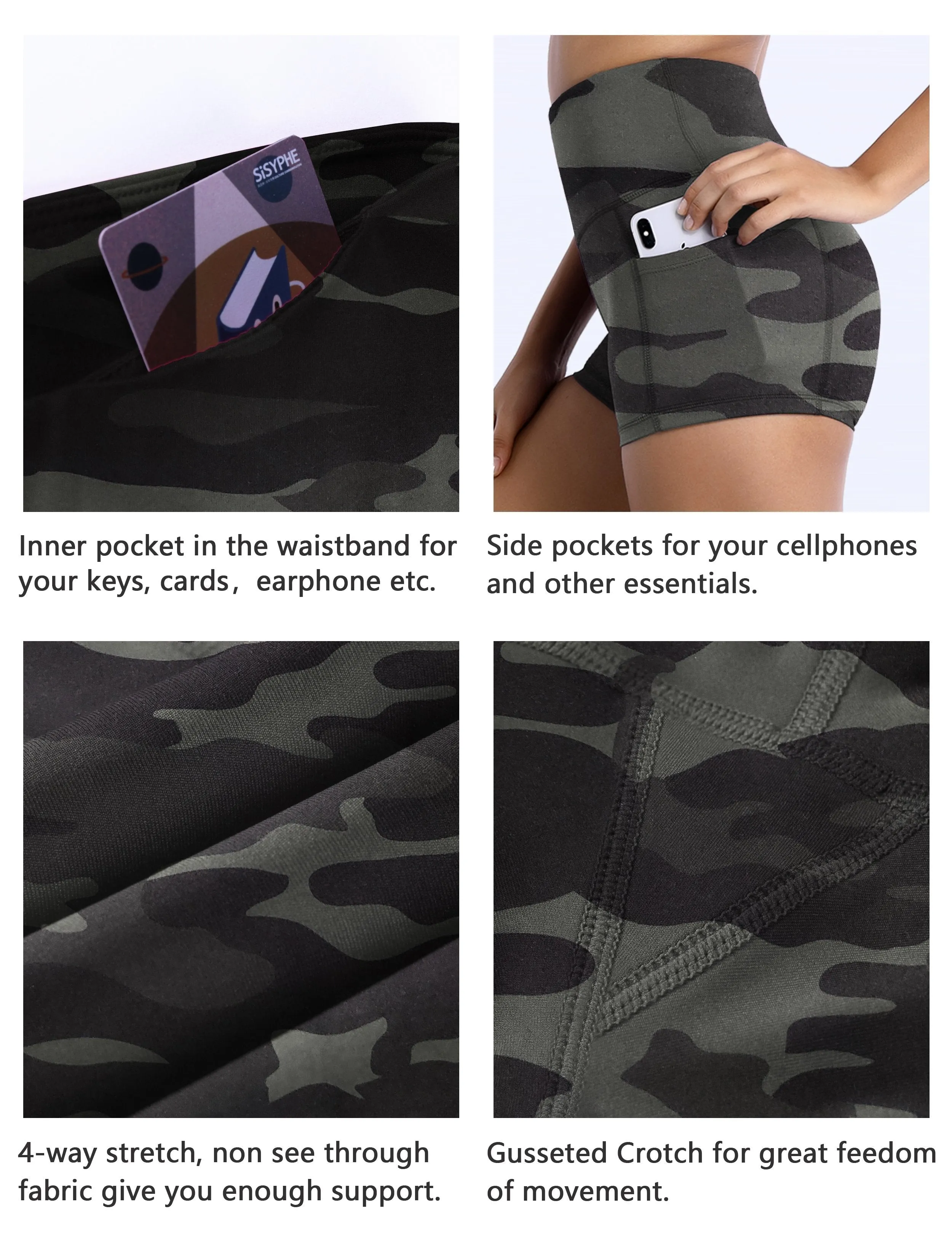 2.5" Printed Side Pockets Plus Size Shorts dimgraycamo ins_Plus Size