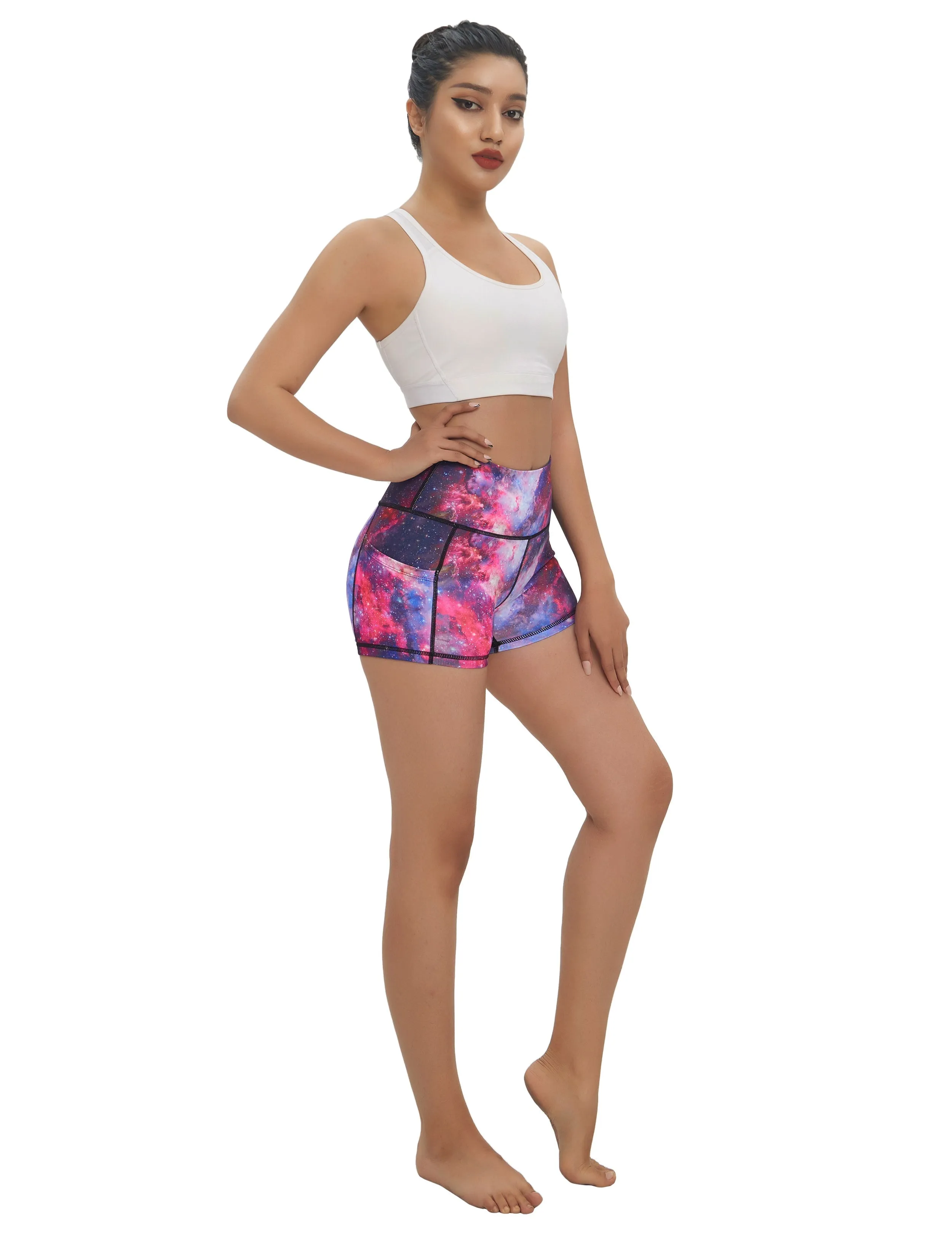 2.5" Printed Side Pockets Plus Size Shorts galaxy_Plus Size