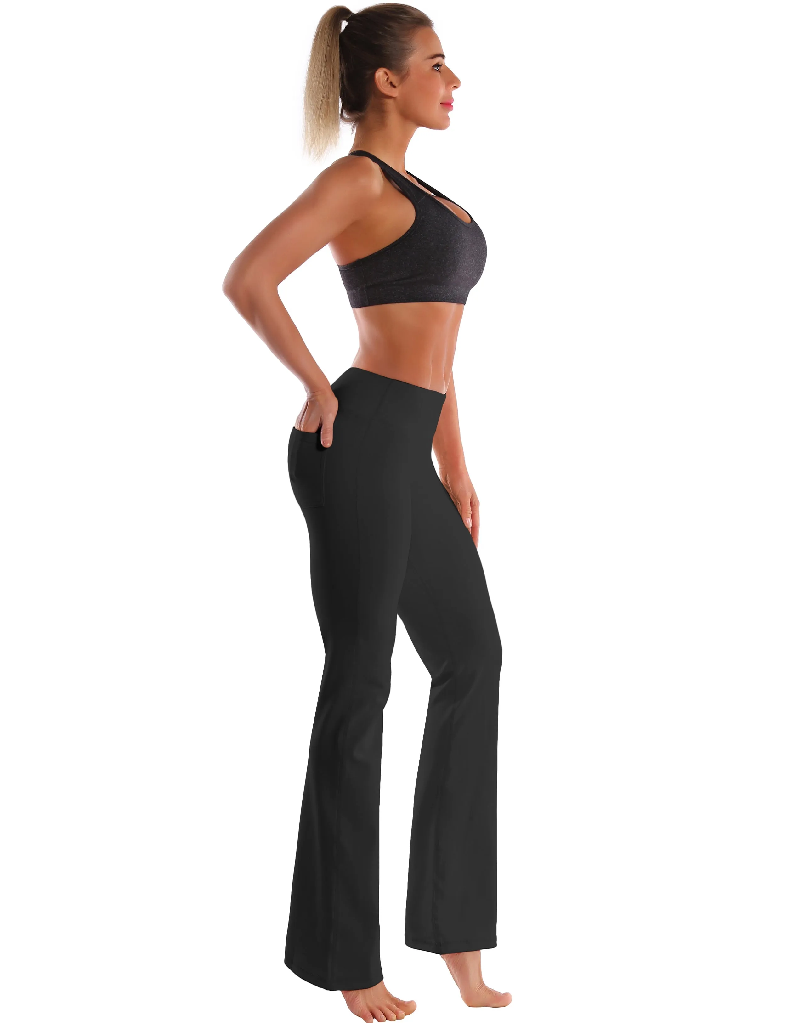 29" 31" 33" 35" 37"  Back Pockets Bootcut Leggings black_yogastudio